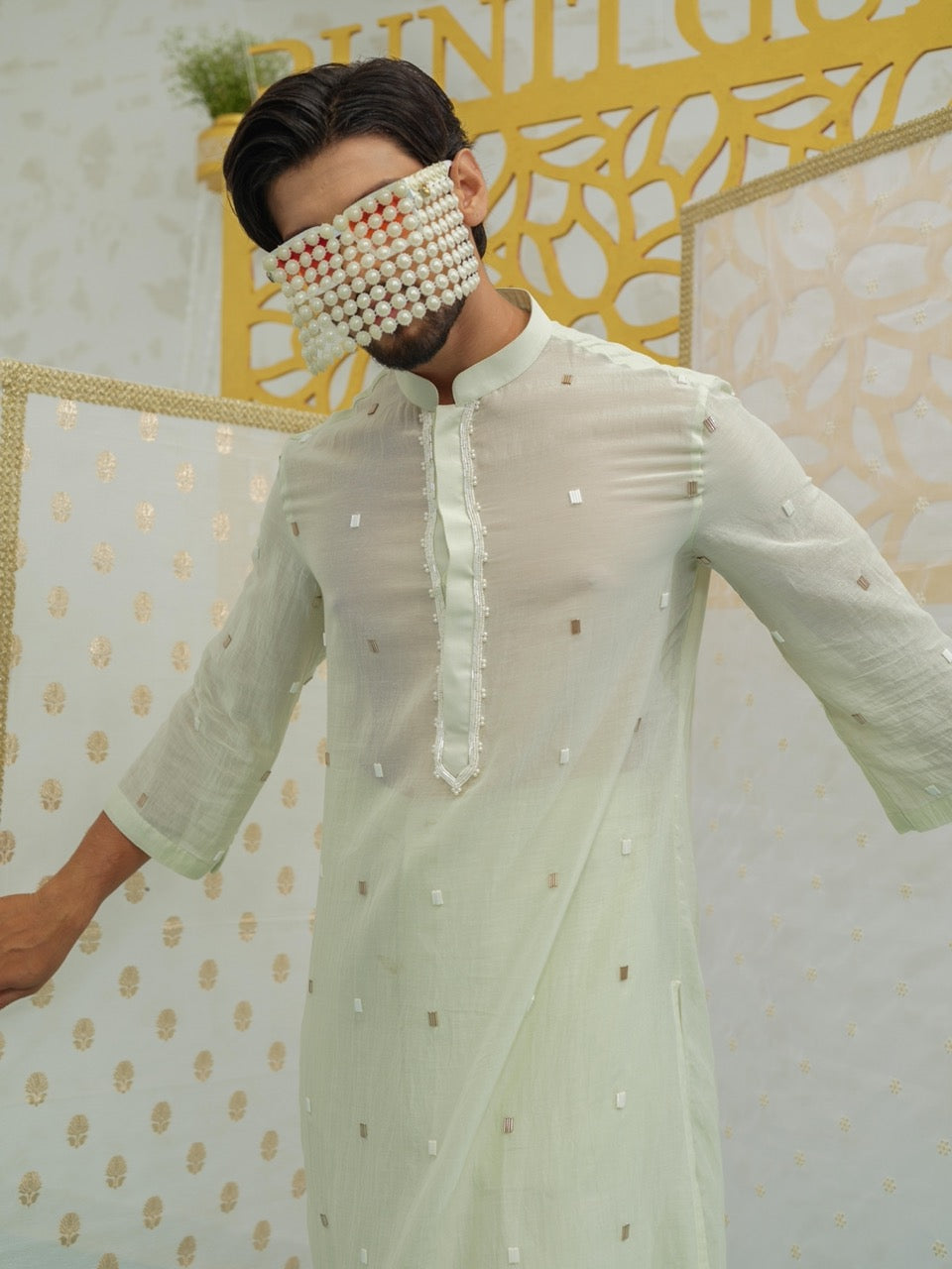 Mint Cutwork Hexa kurta set