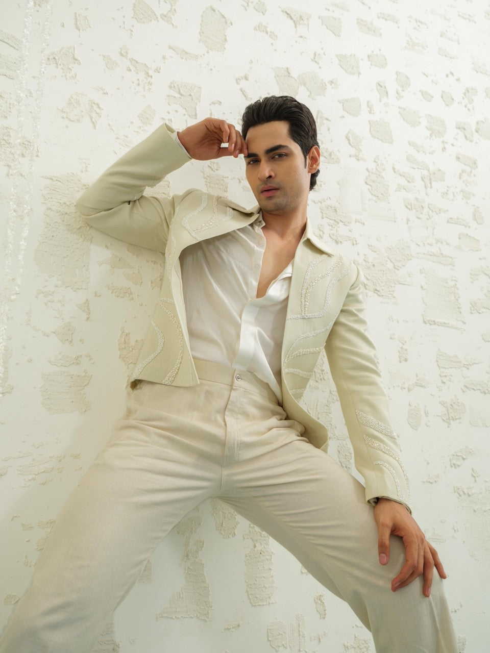 Crop Linen Jodhpuri Set