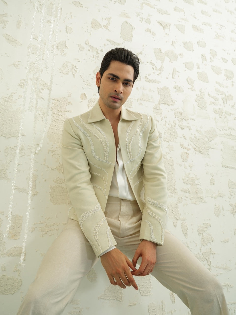 Crop Linen Jodhpuri Set