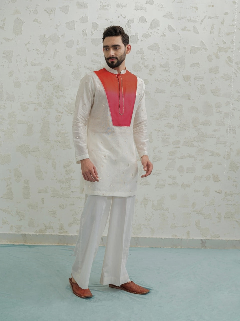 Pink Orange Ombre Patch Kurta set