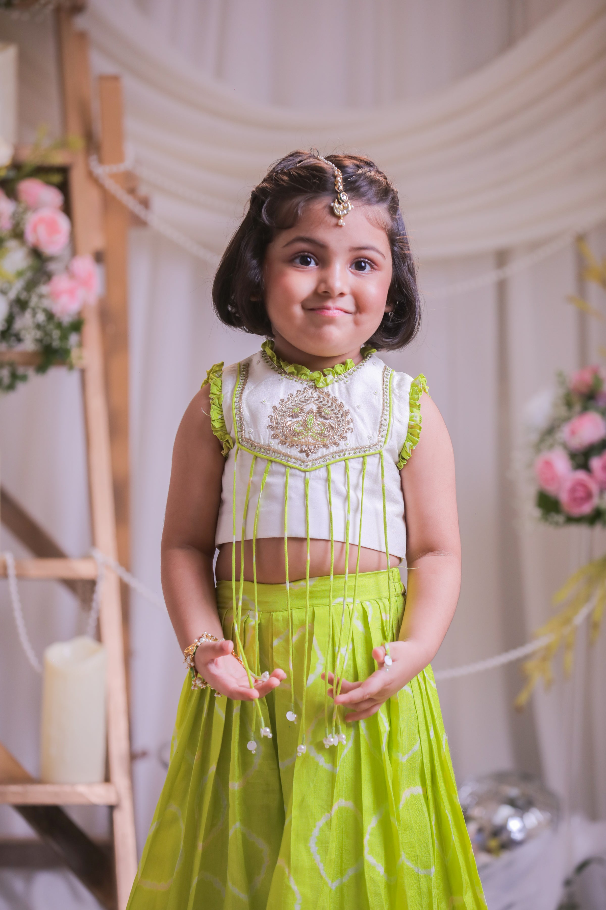 Green Bandhej Emb Palazzo Set