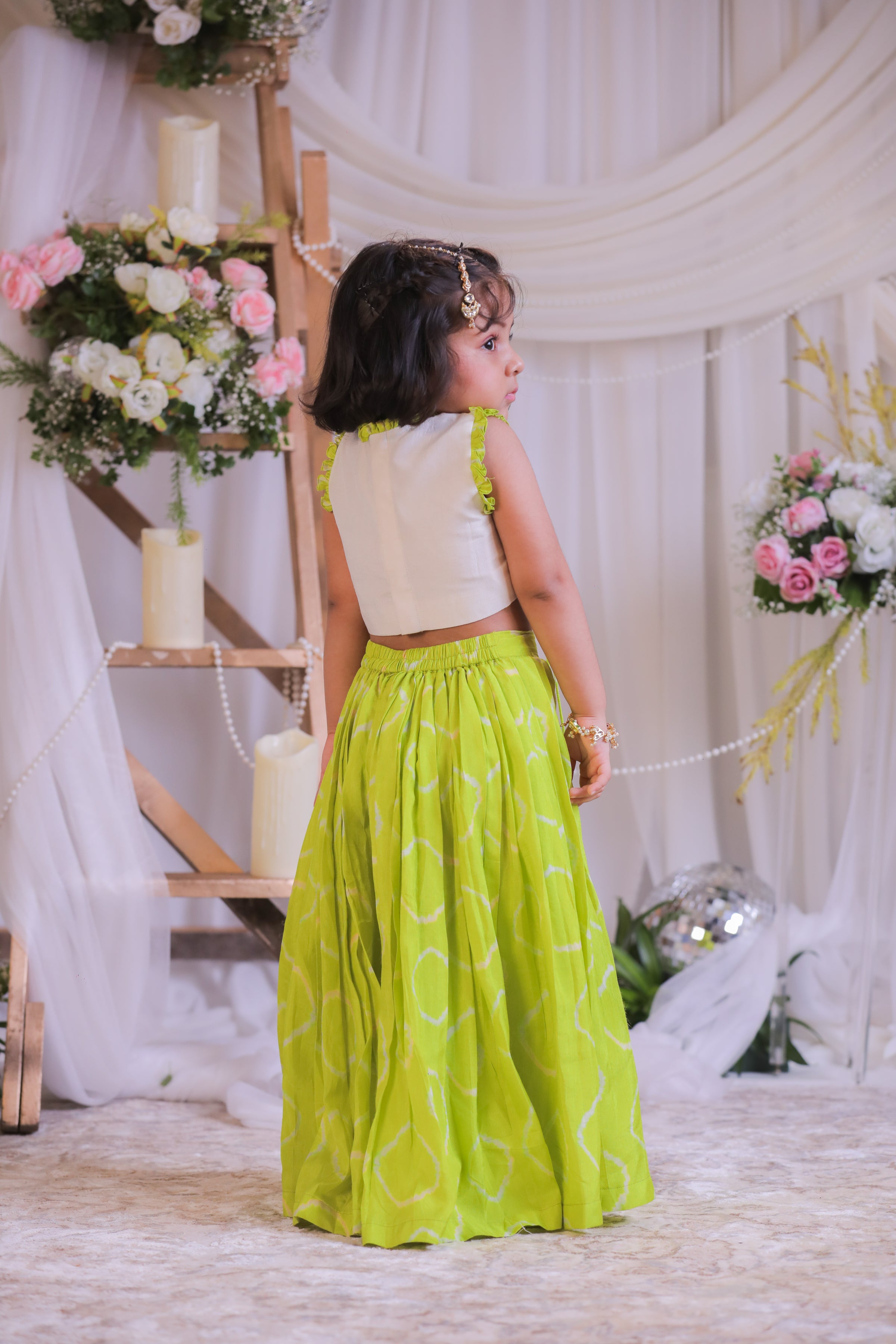 Green Bandhej Emb Palazzo Set