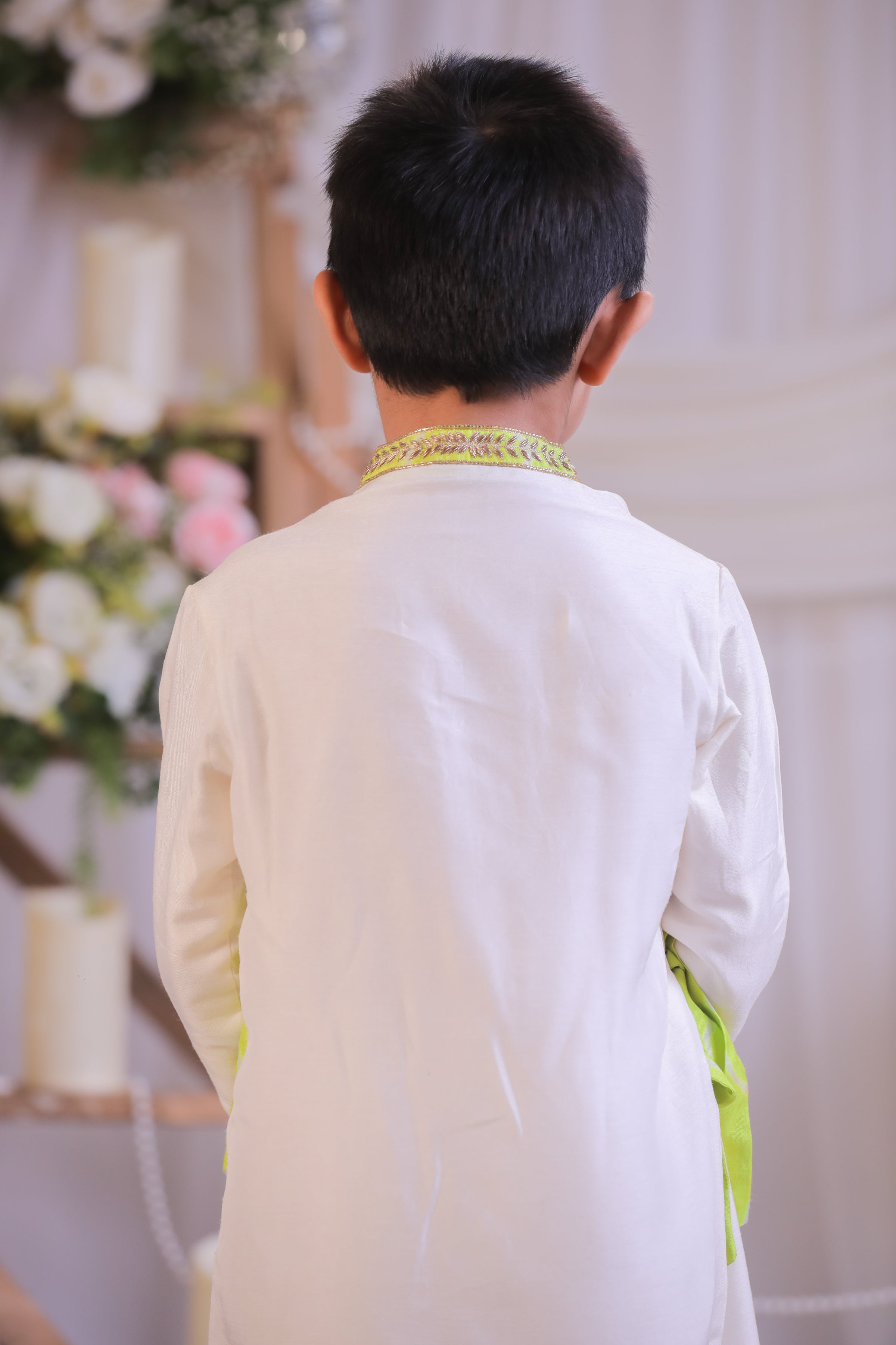 Green Bandhej Side Cut Kurta