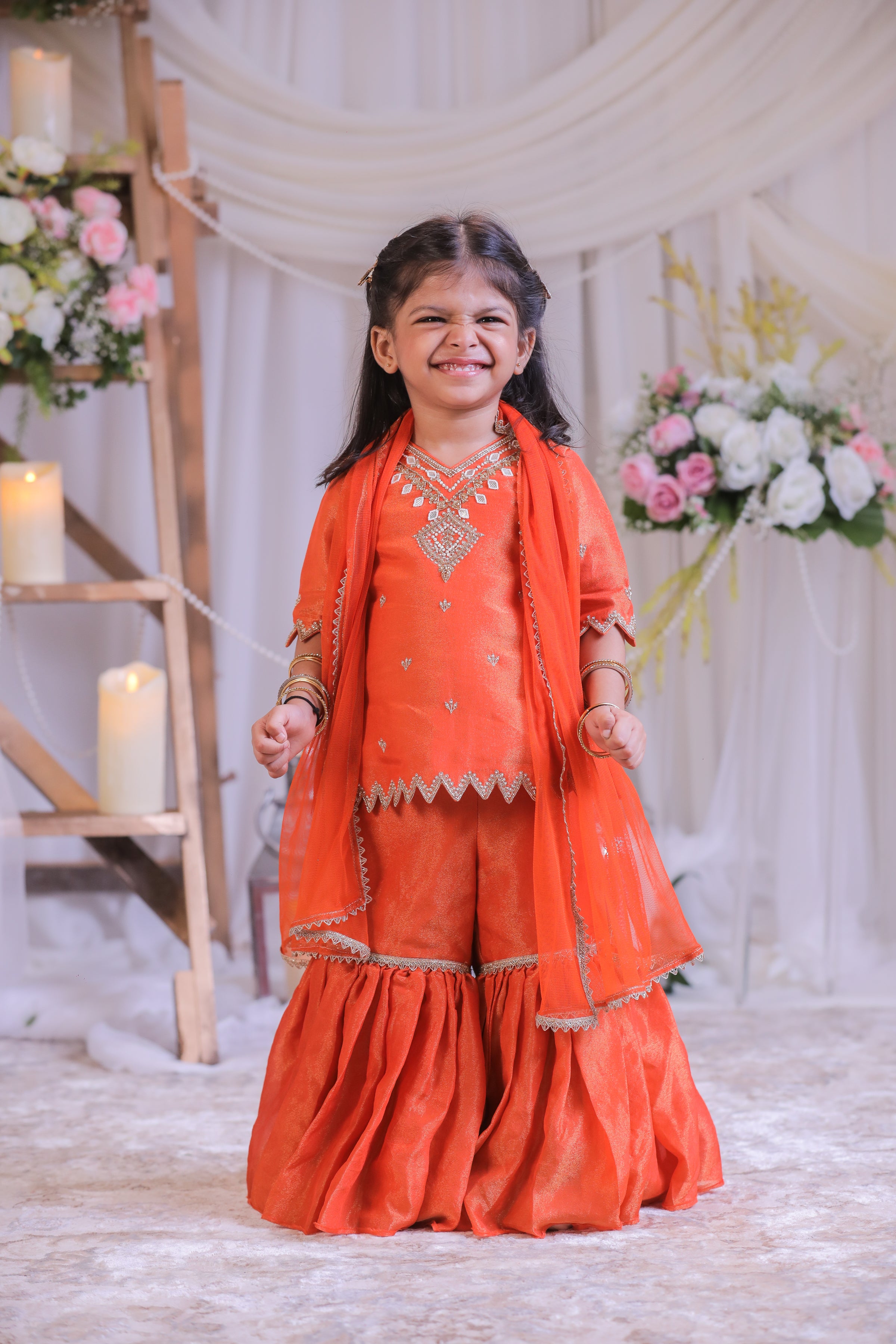 Orange Tissue Sharara Set