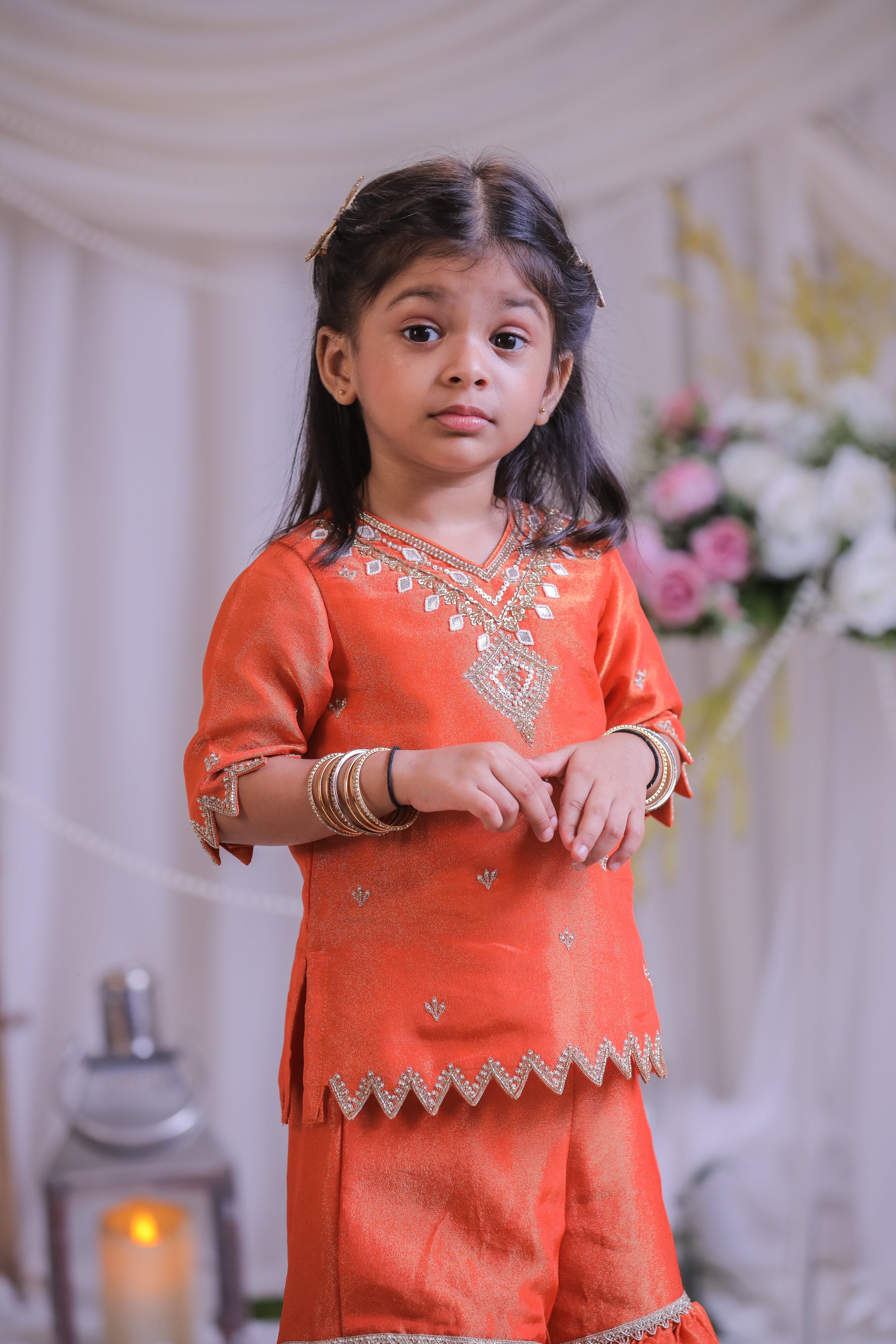 Orange Tissue Sharara Set