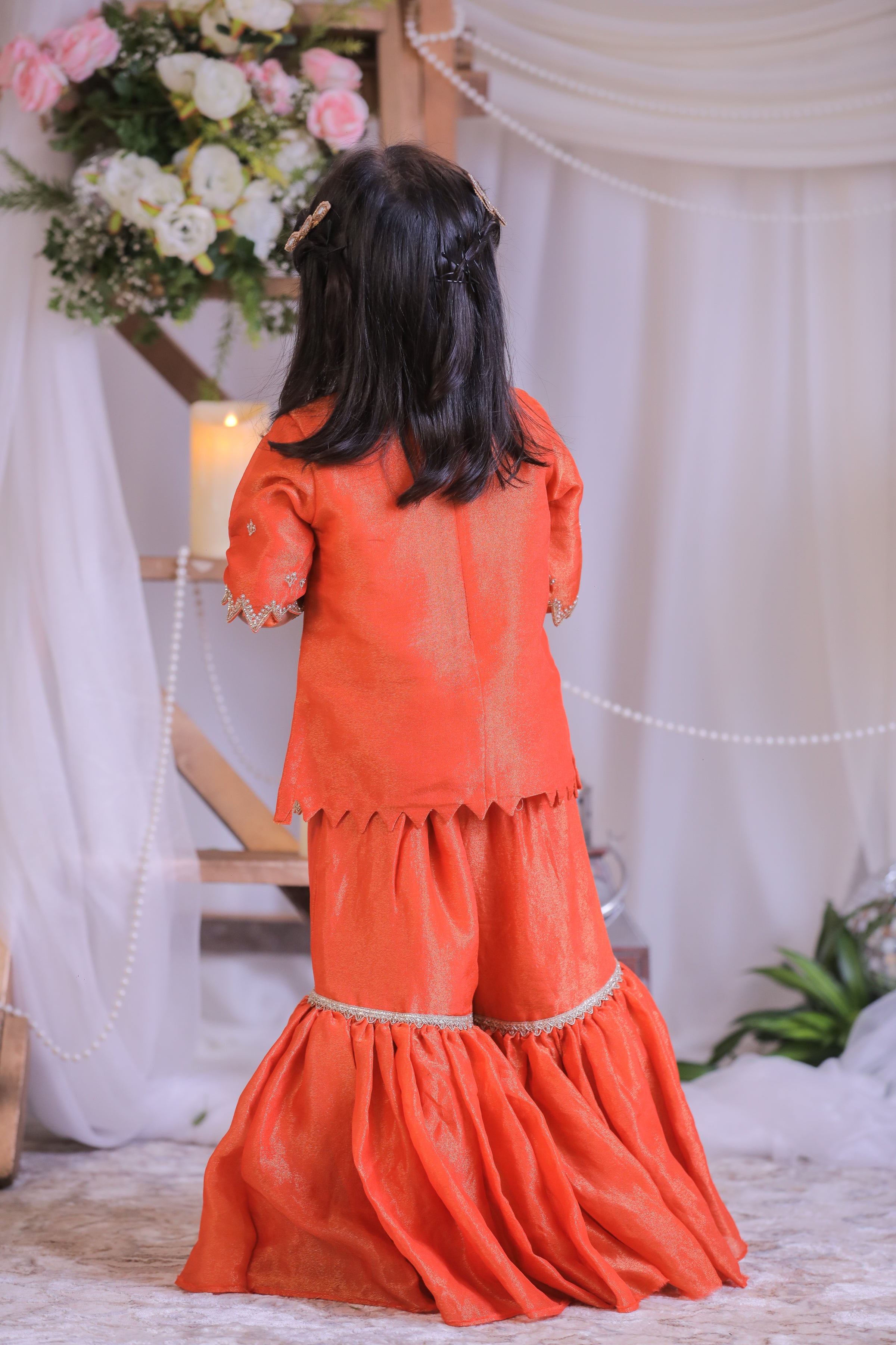 Orange Tissue Sharara Set
