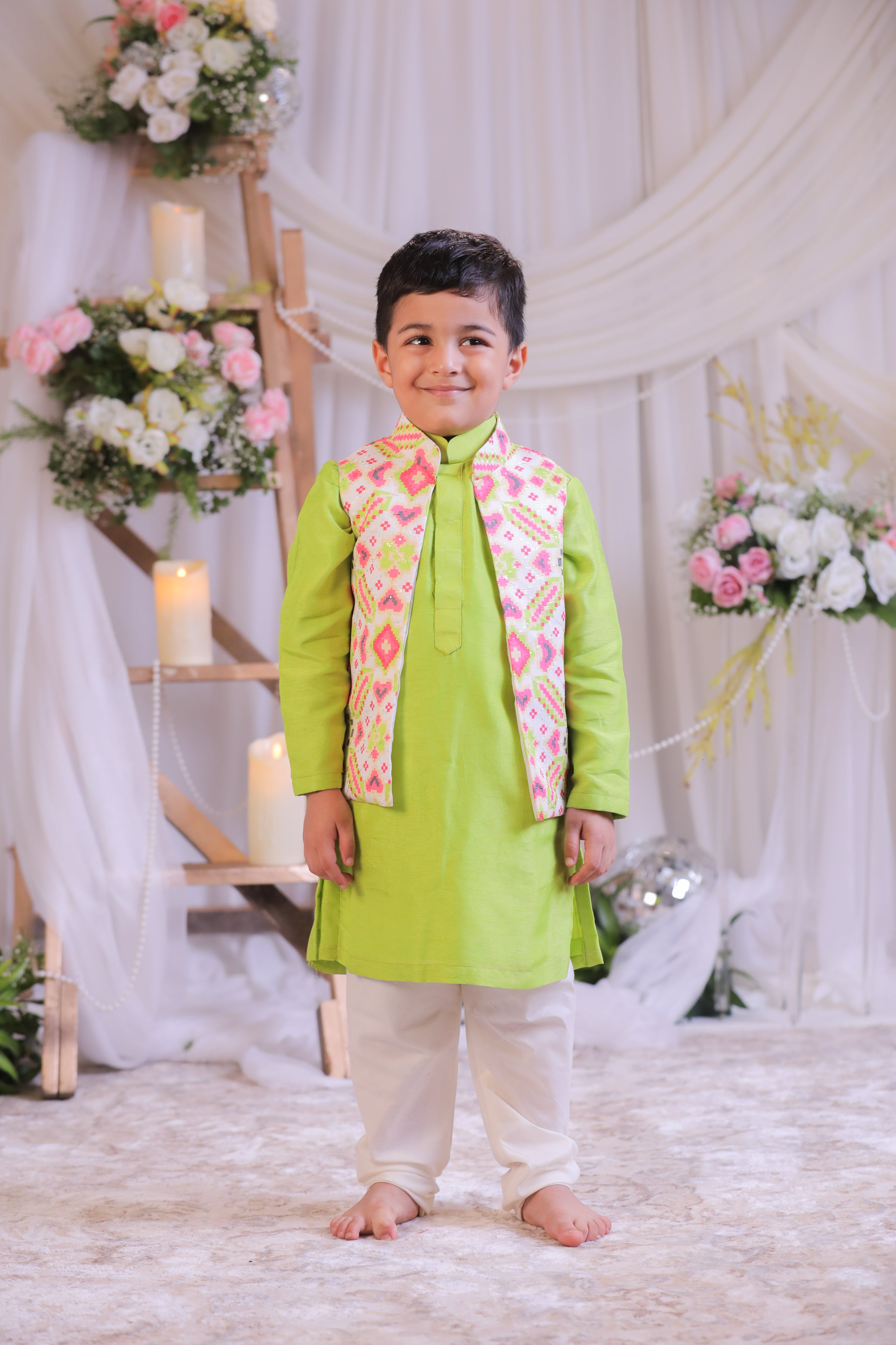 White Green Ikkat Kurta Churidar