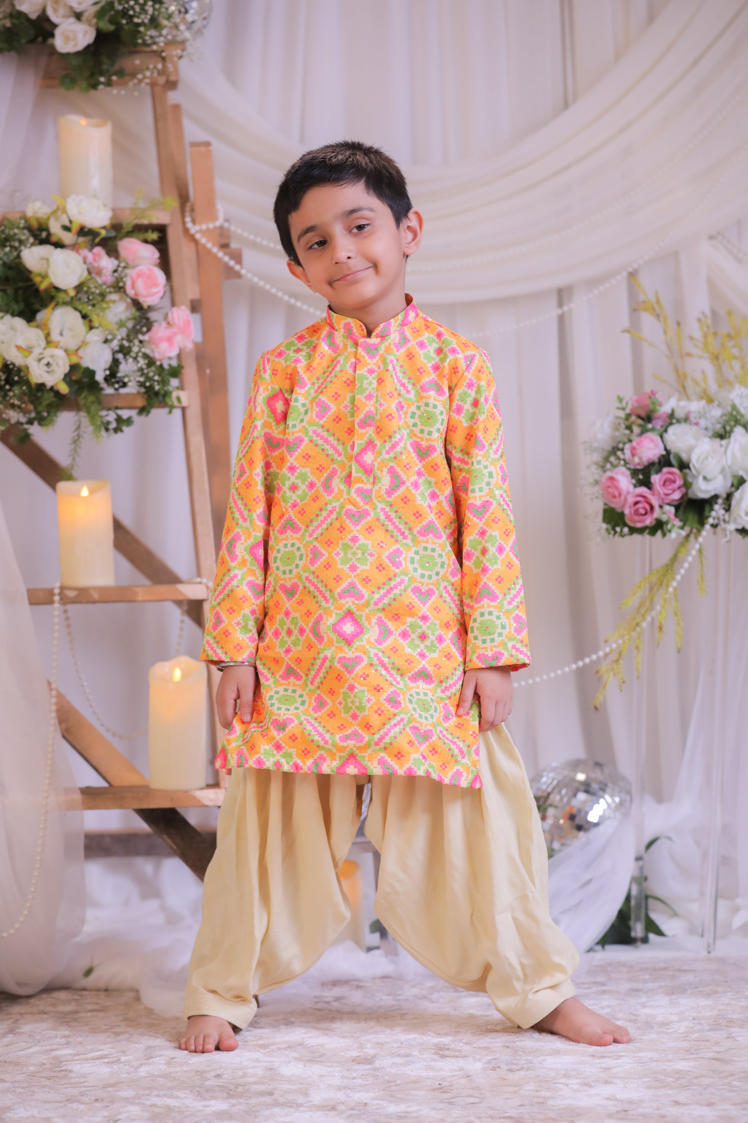 Orange Ikkat Kurta Patiala