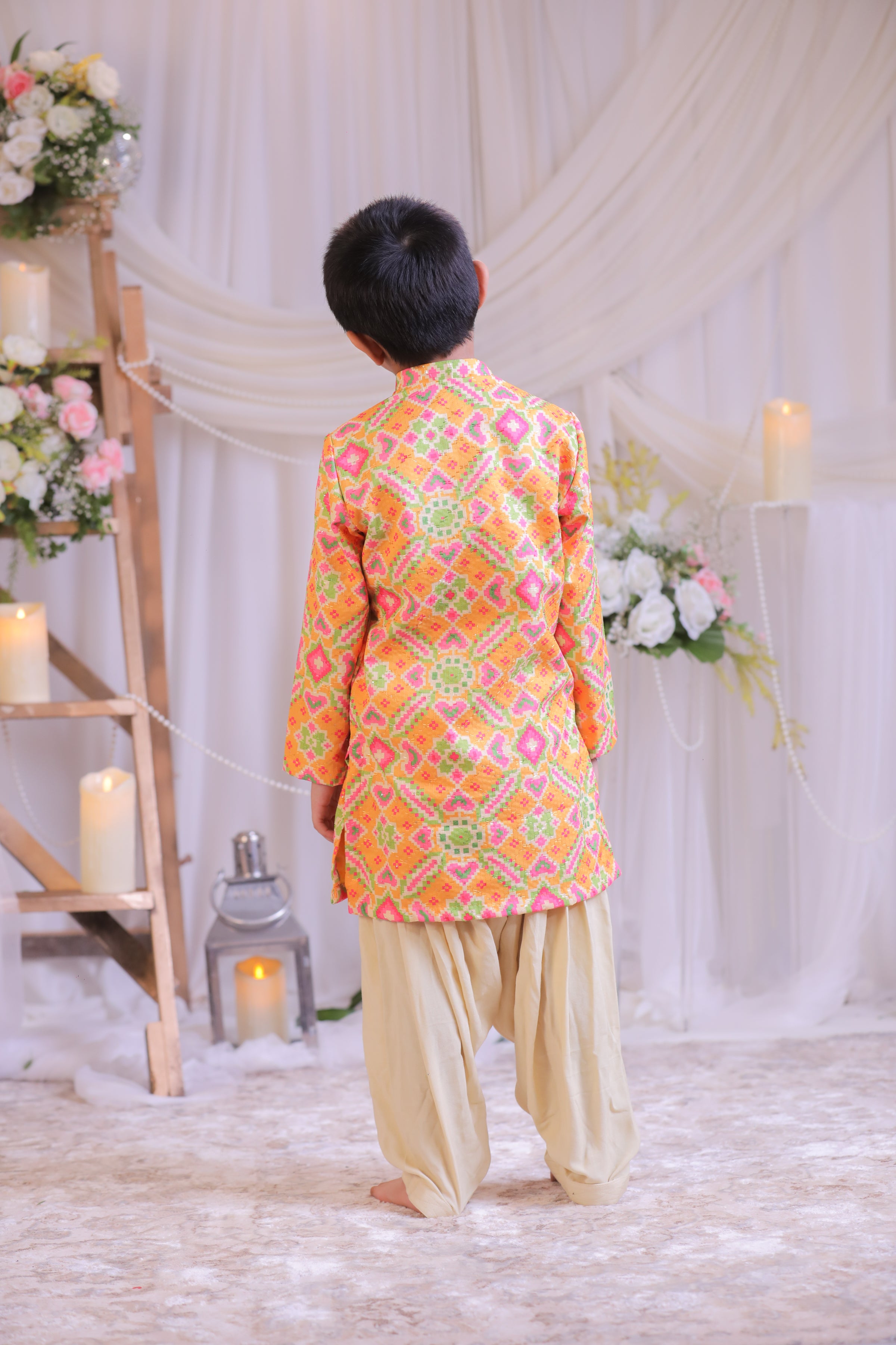 Orange Ikkat Kurta Patiala