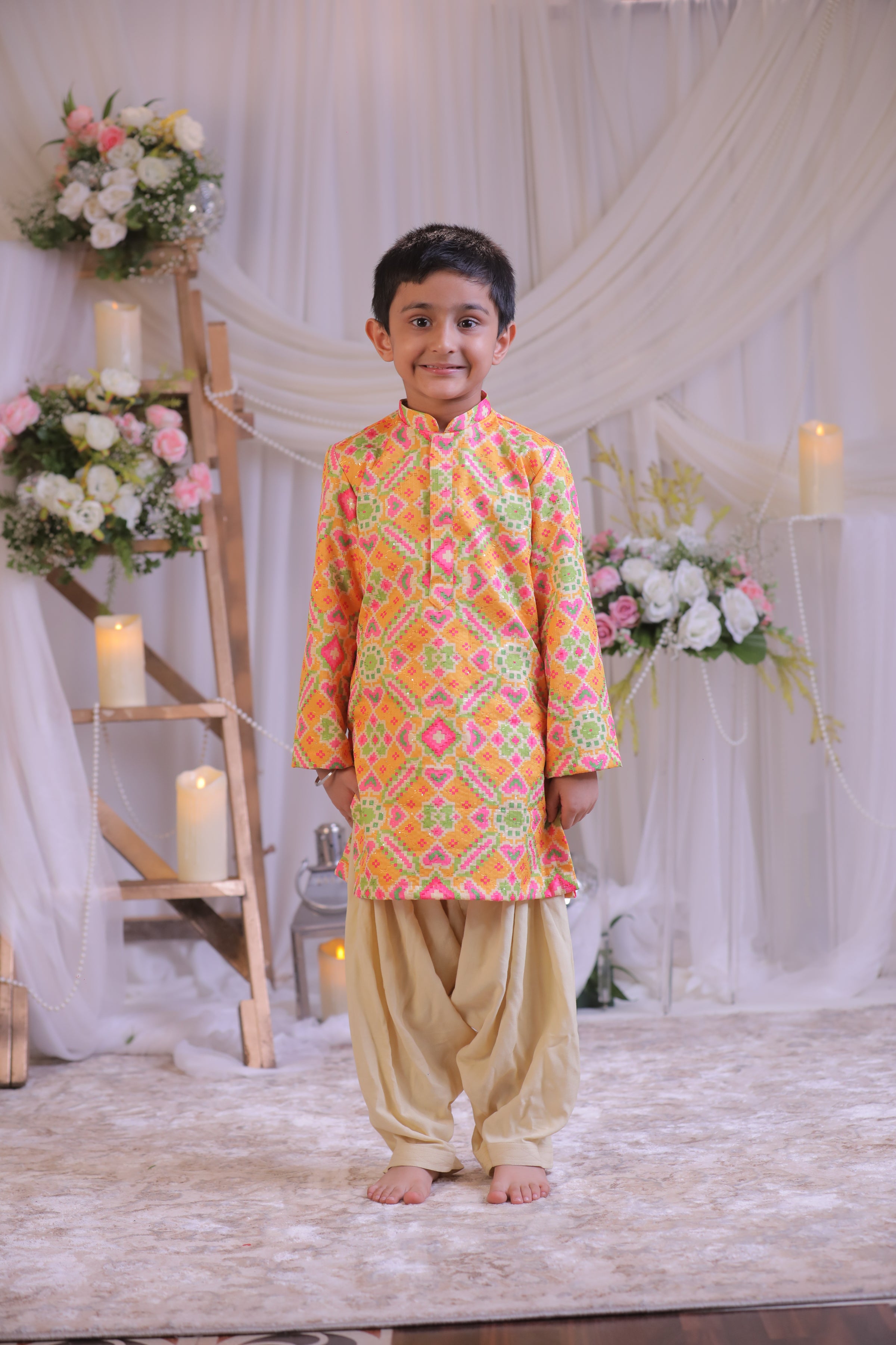 Orange Ikkat Kurta Patiala