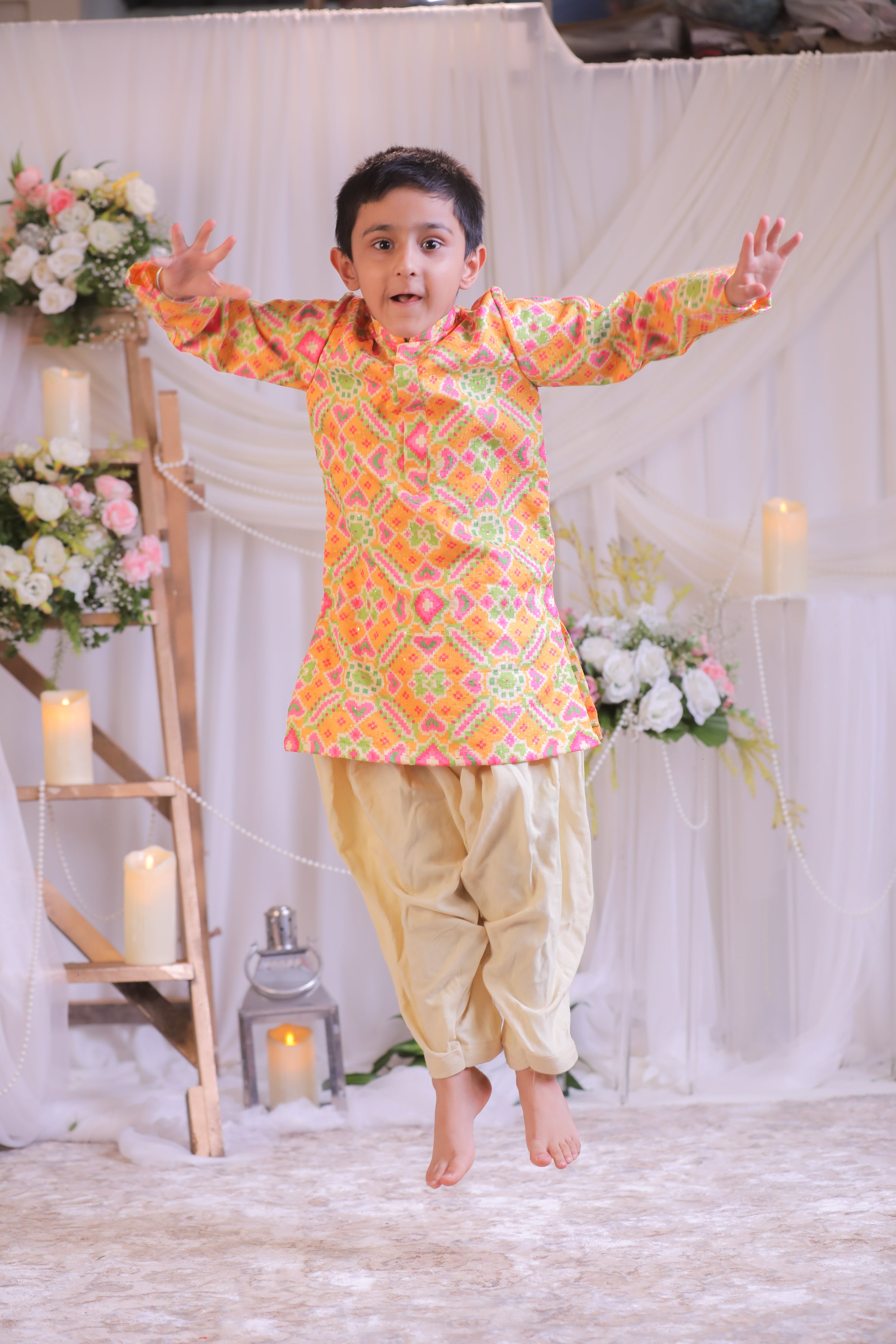 Orange Ikkat Kurta Patiala