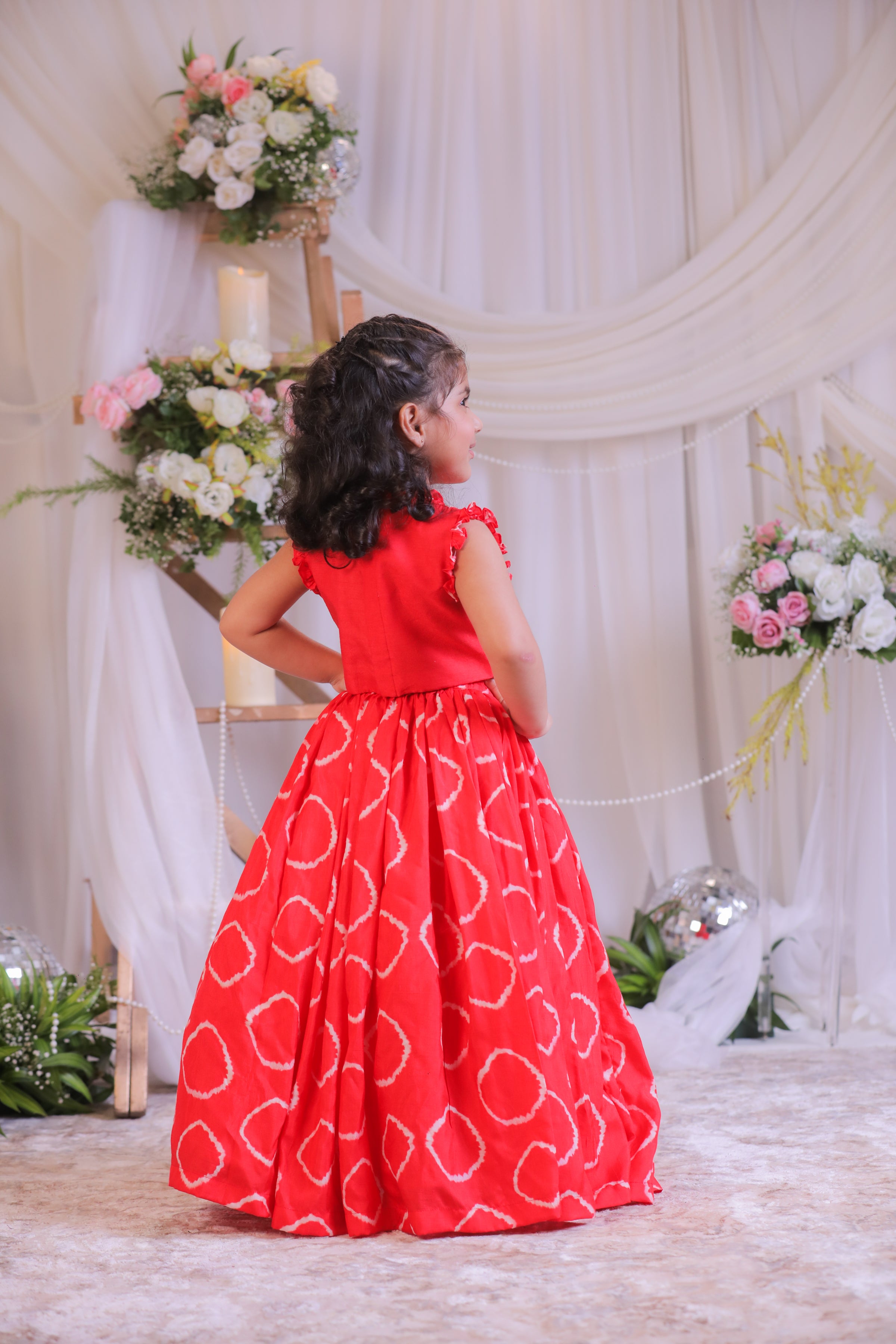 Red Bandhej Emb Ghagra Set