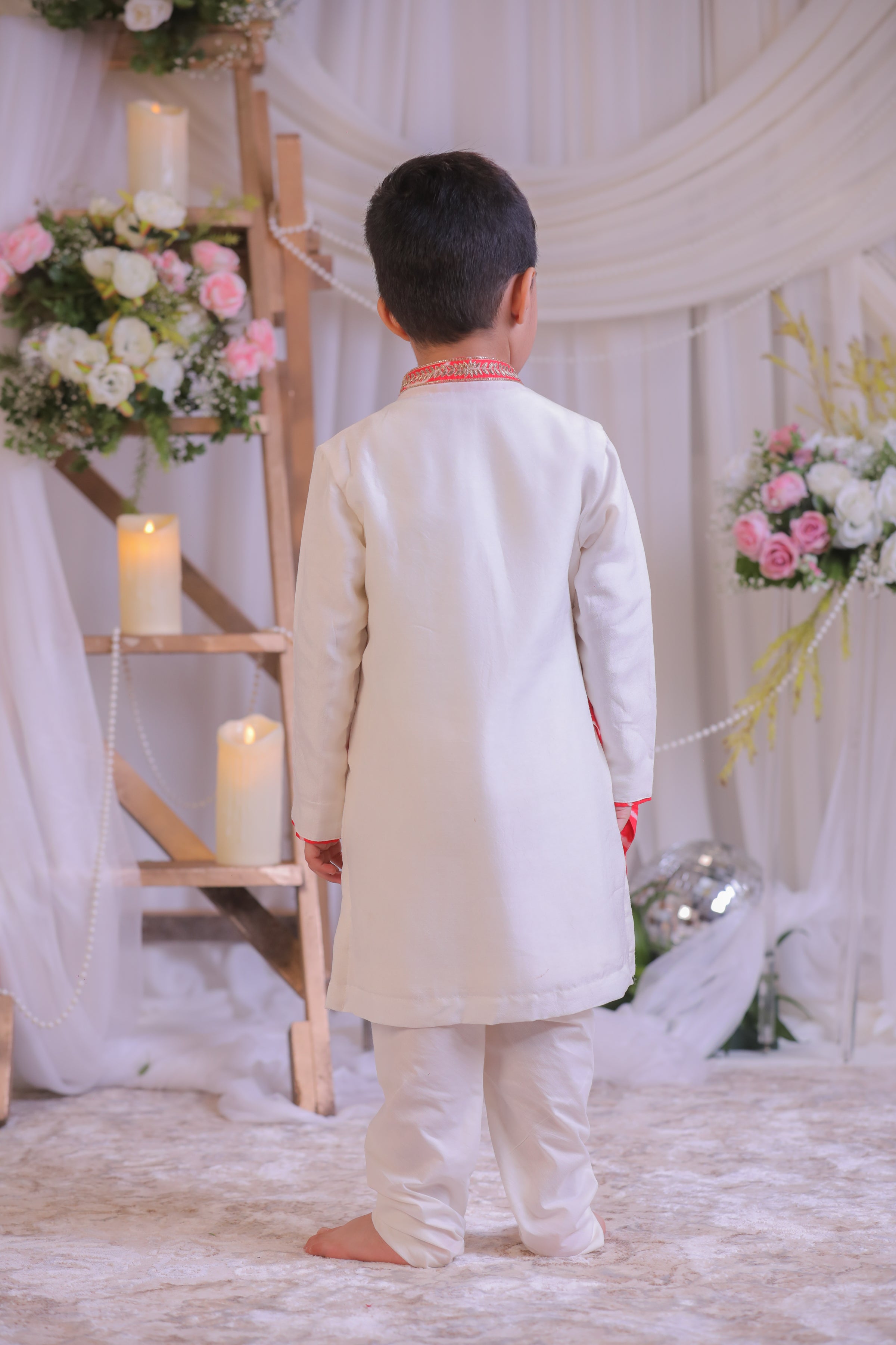Red Bandhej Side Cut Kurta