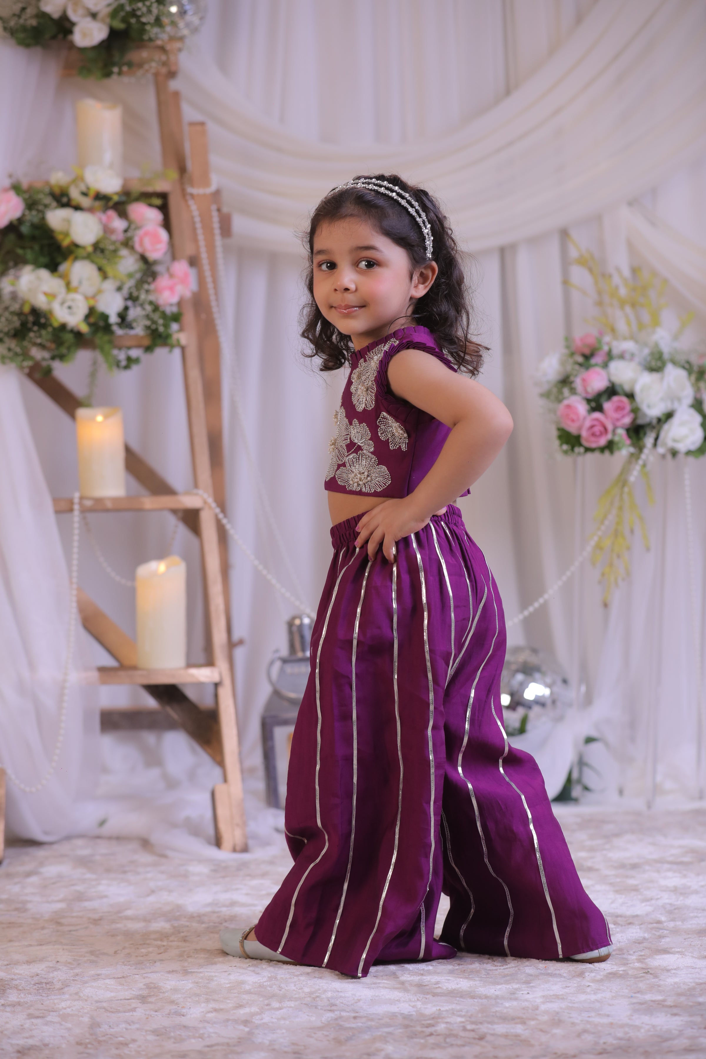 Purple Cutdana Palazzo Set