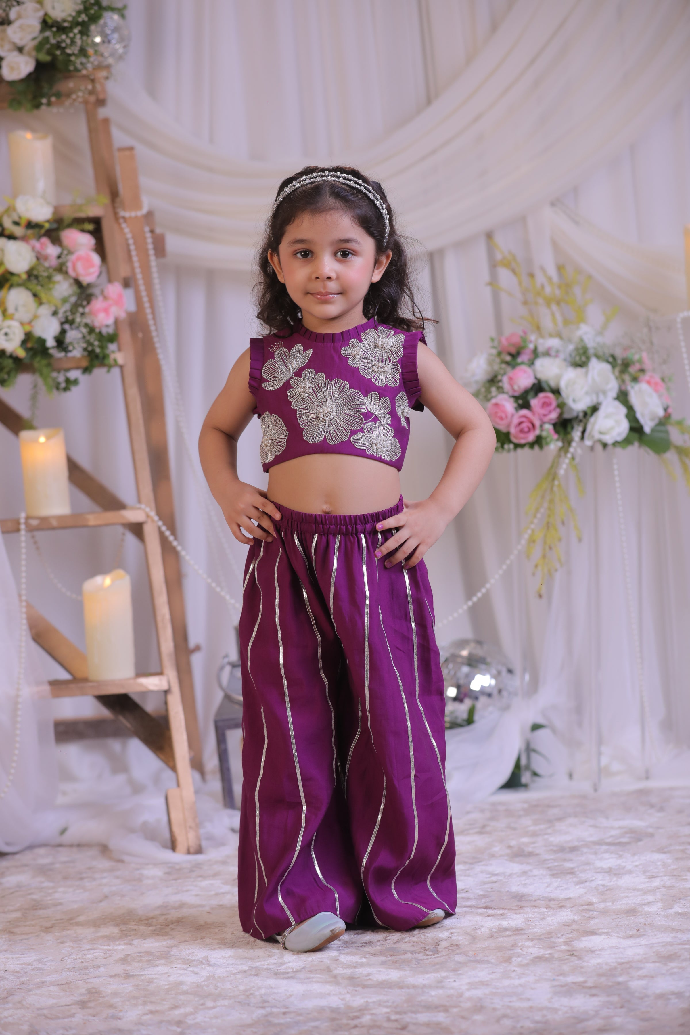 Purple Cutdana Palazzo Set