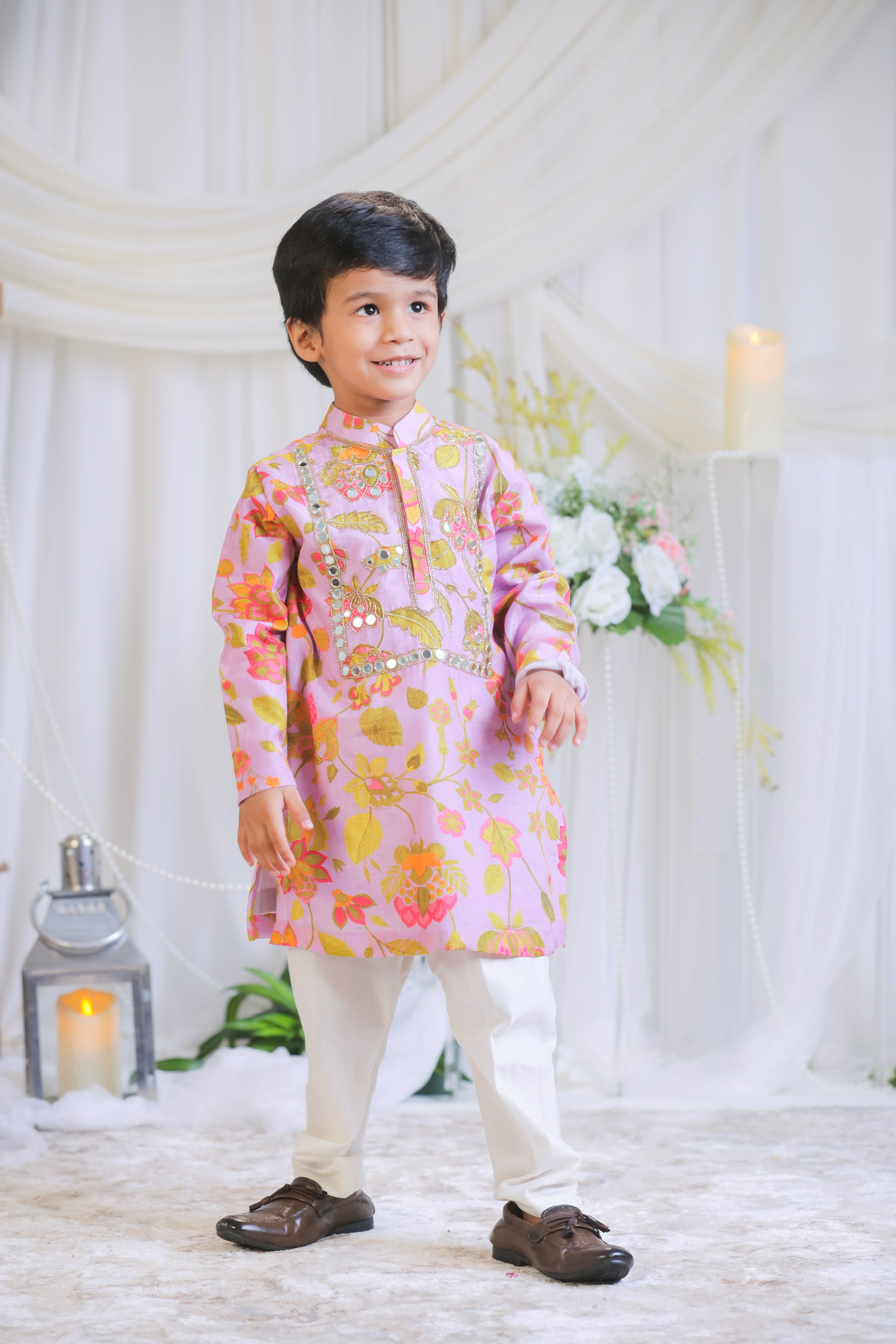 Lilac Printed Mirror Kurta