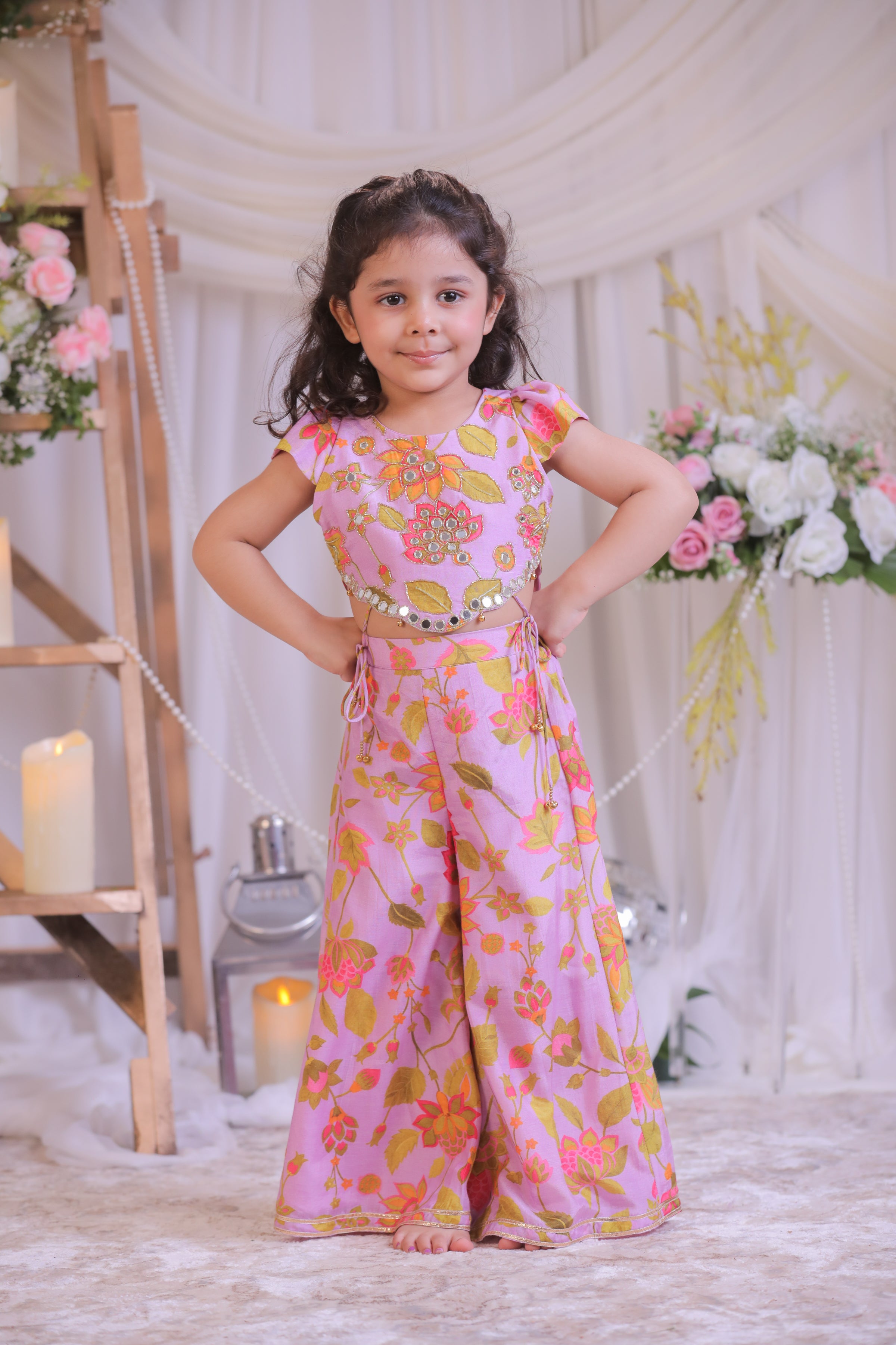 Lilac Printed Mirror work /set