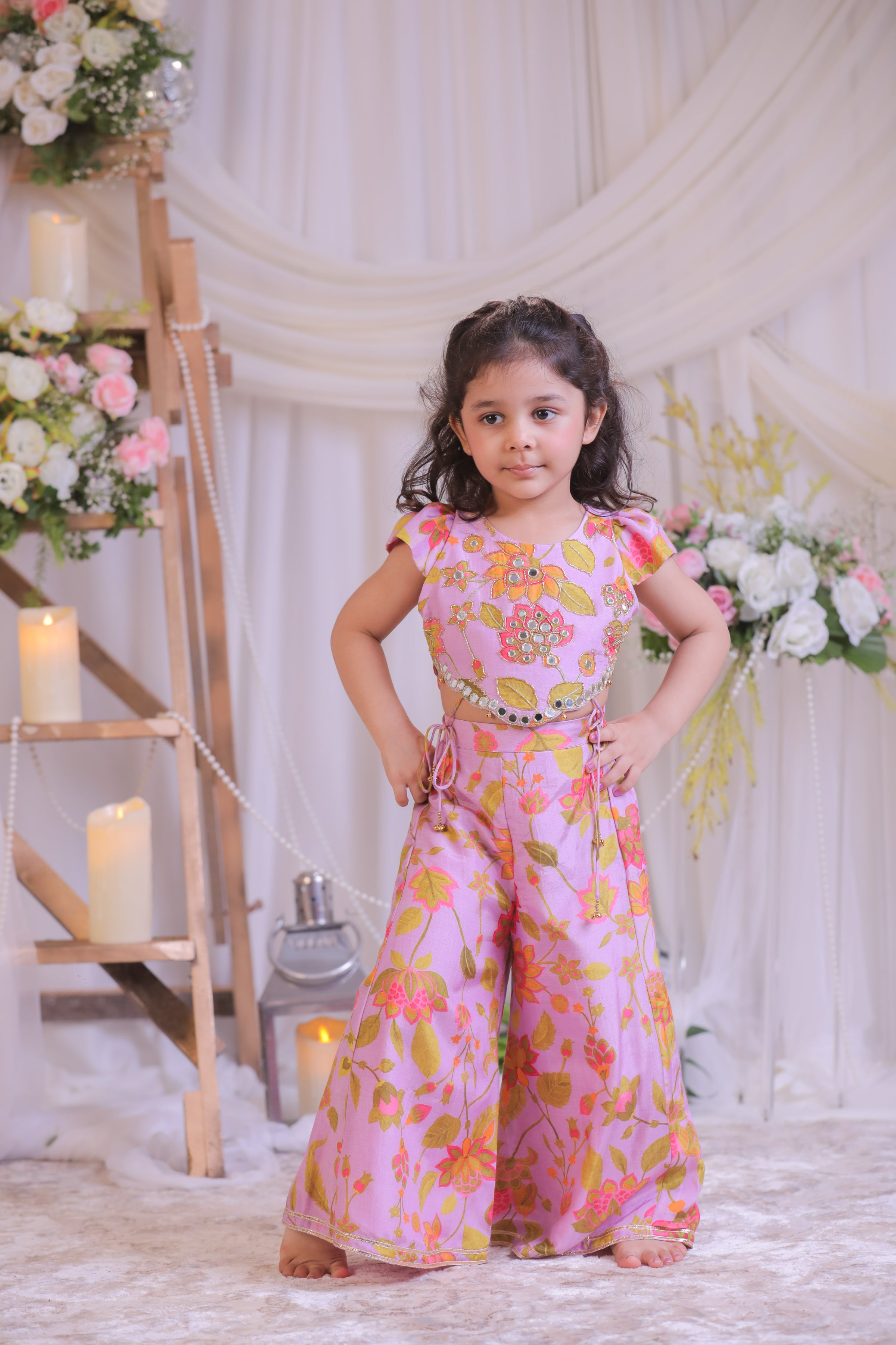 Lilac Printed Mirror work /set