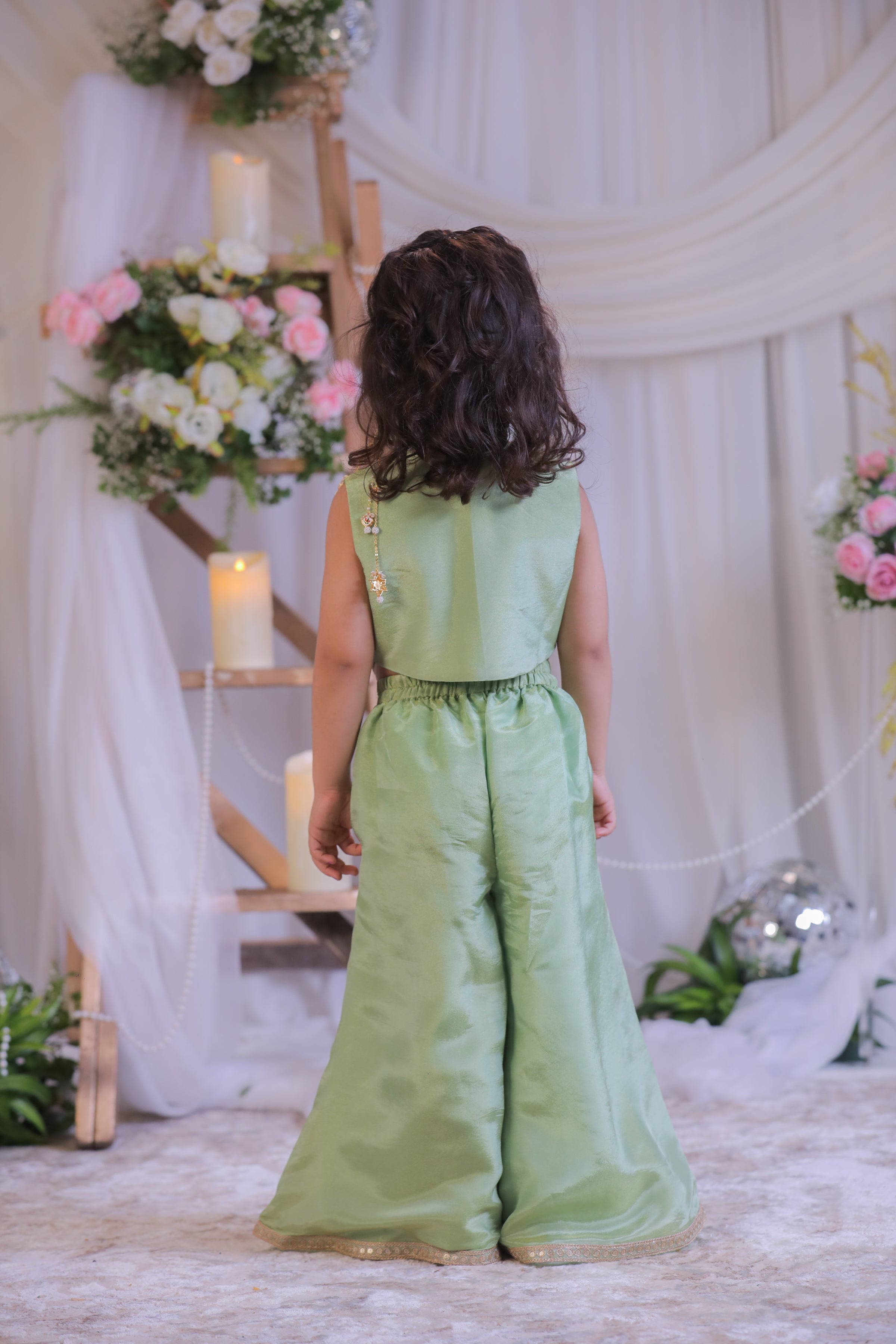Green Tissue Waistcoat Palazzo Set