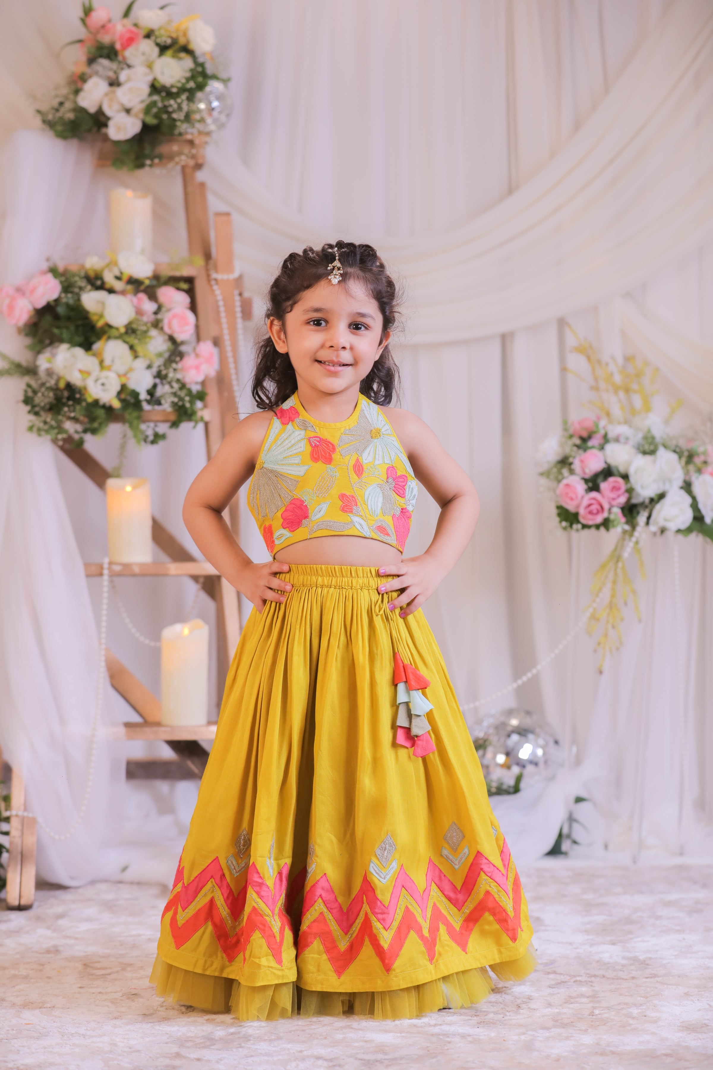 Multi colored Applique Ghagra Set
