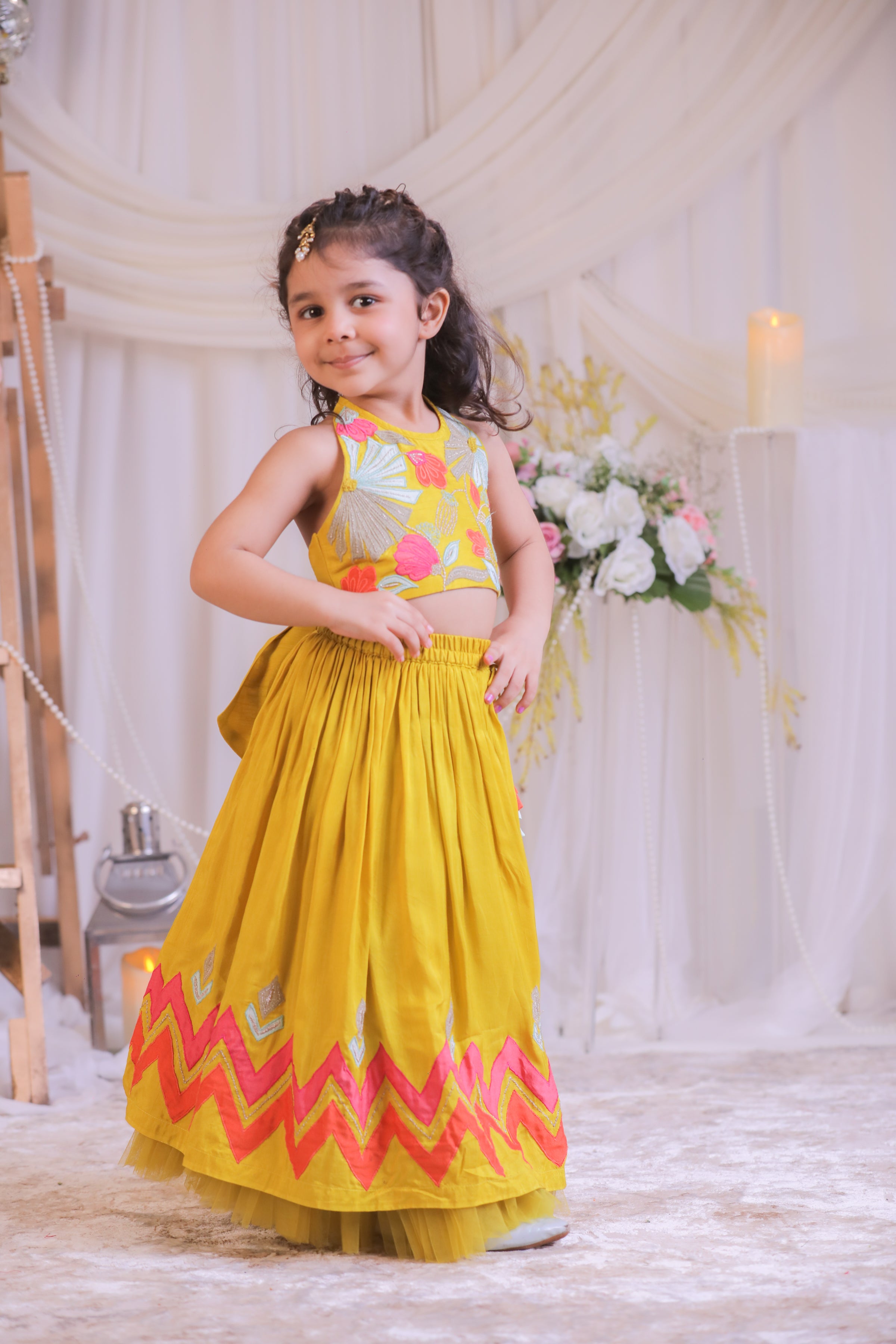 Multi colored Applique Ghagra Set