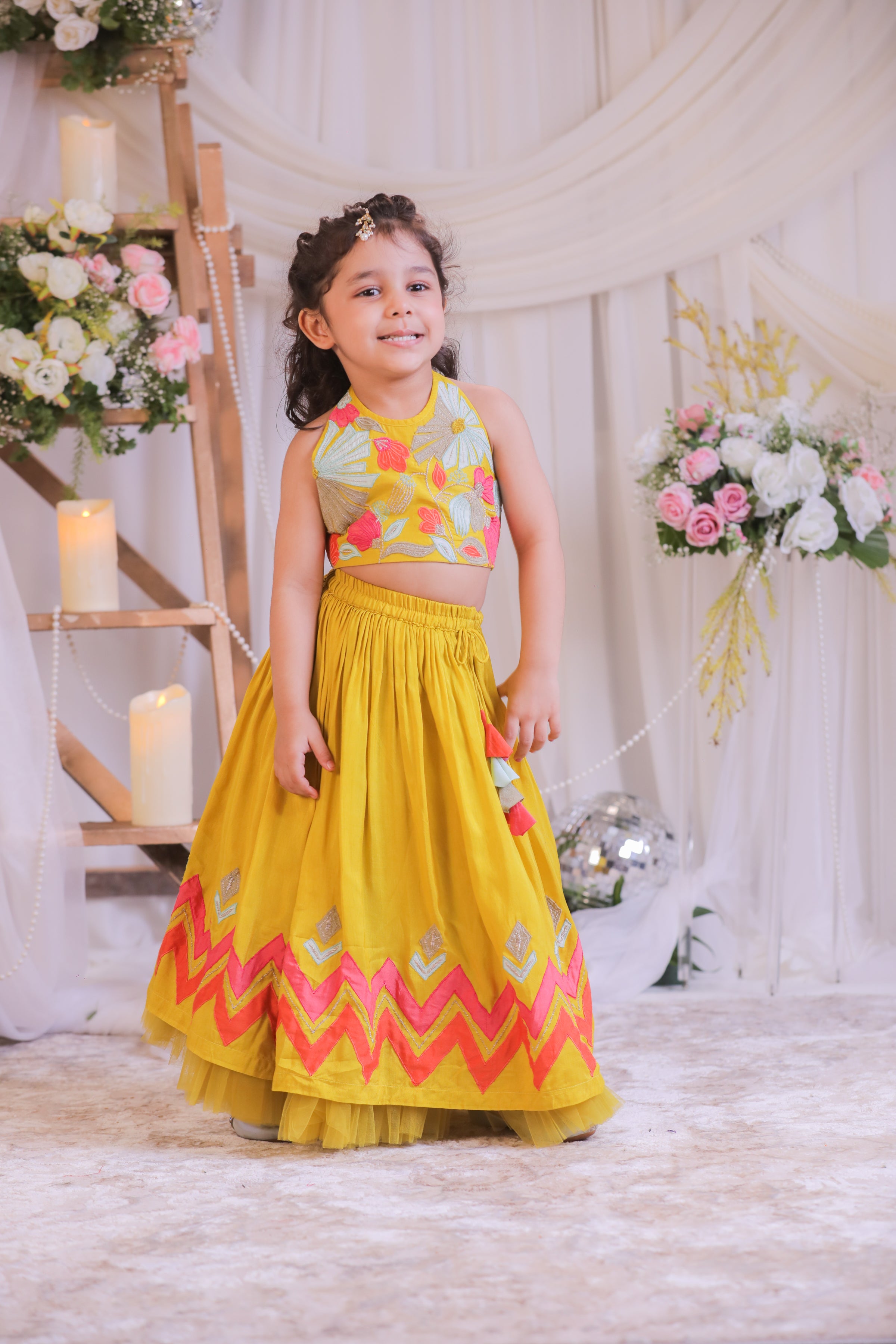 Multi colored Applique Ghagra Set