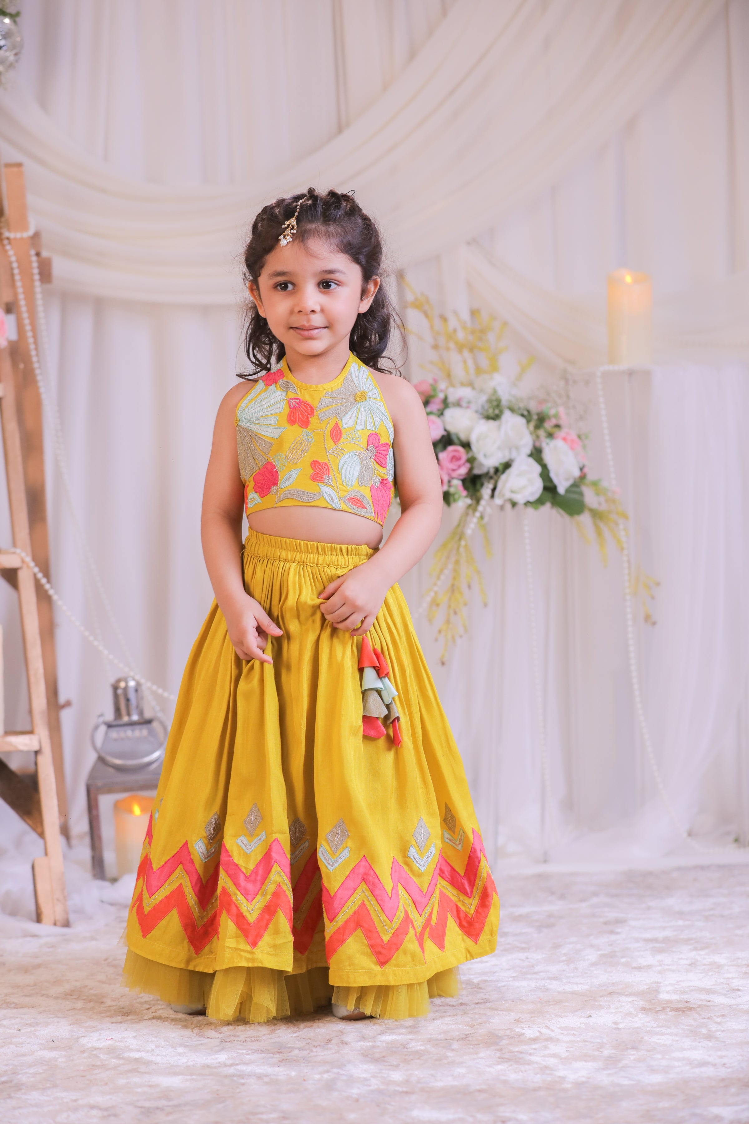 Multi colored Applique Ghagra Set
