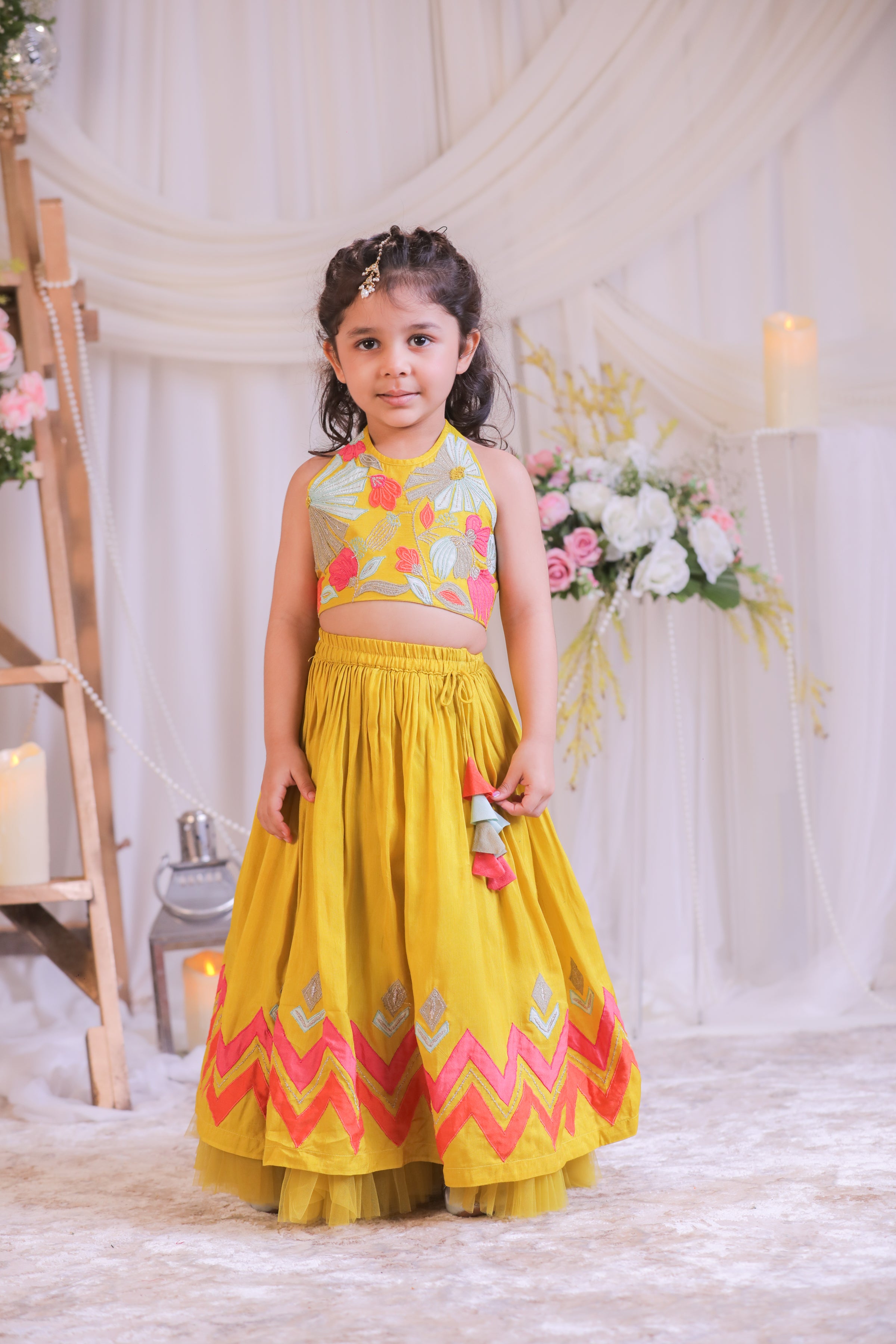 Multi colored Applique Ghagra Set