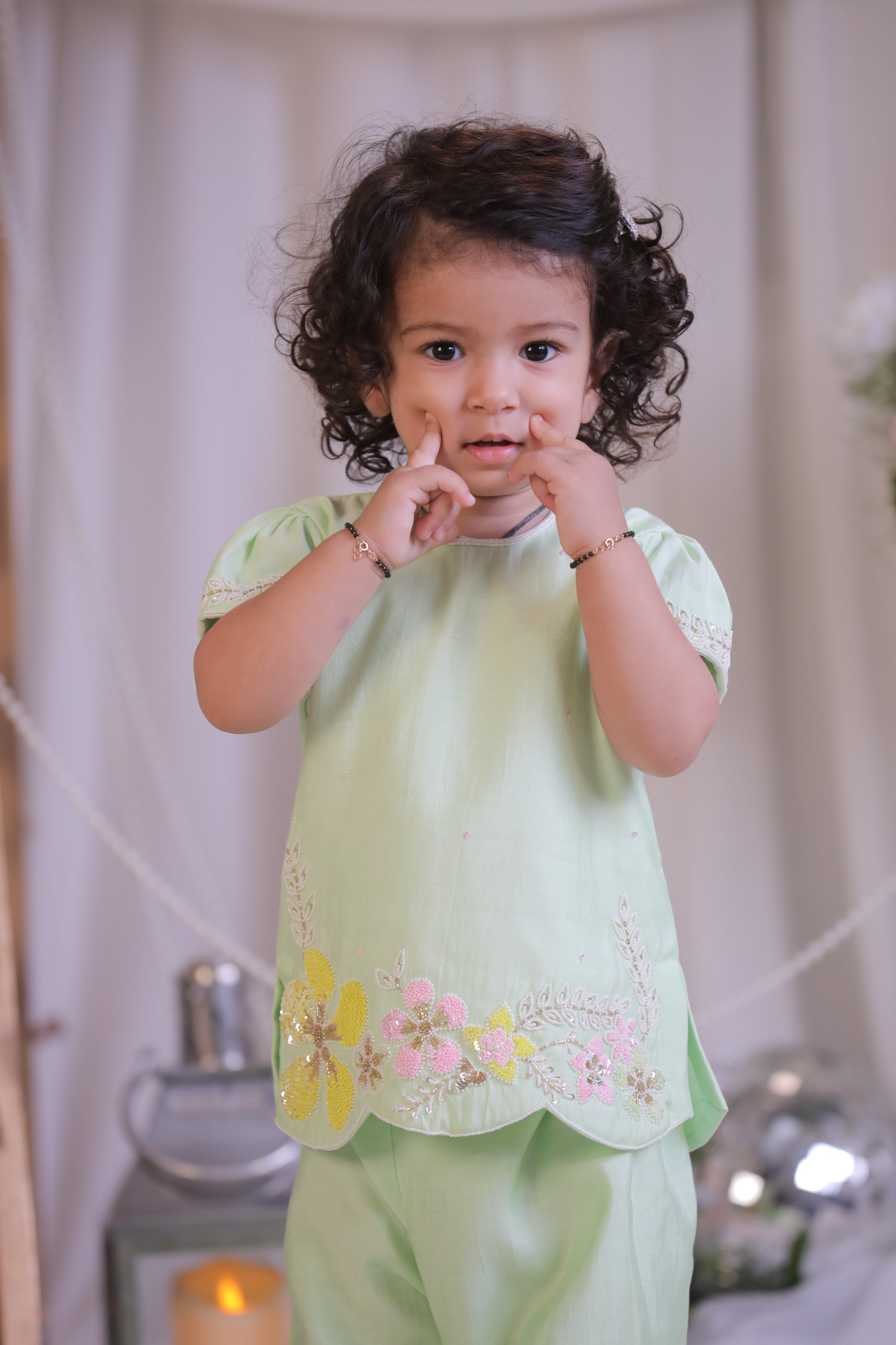 Green Flower Sequins Sharara Set