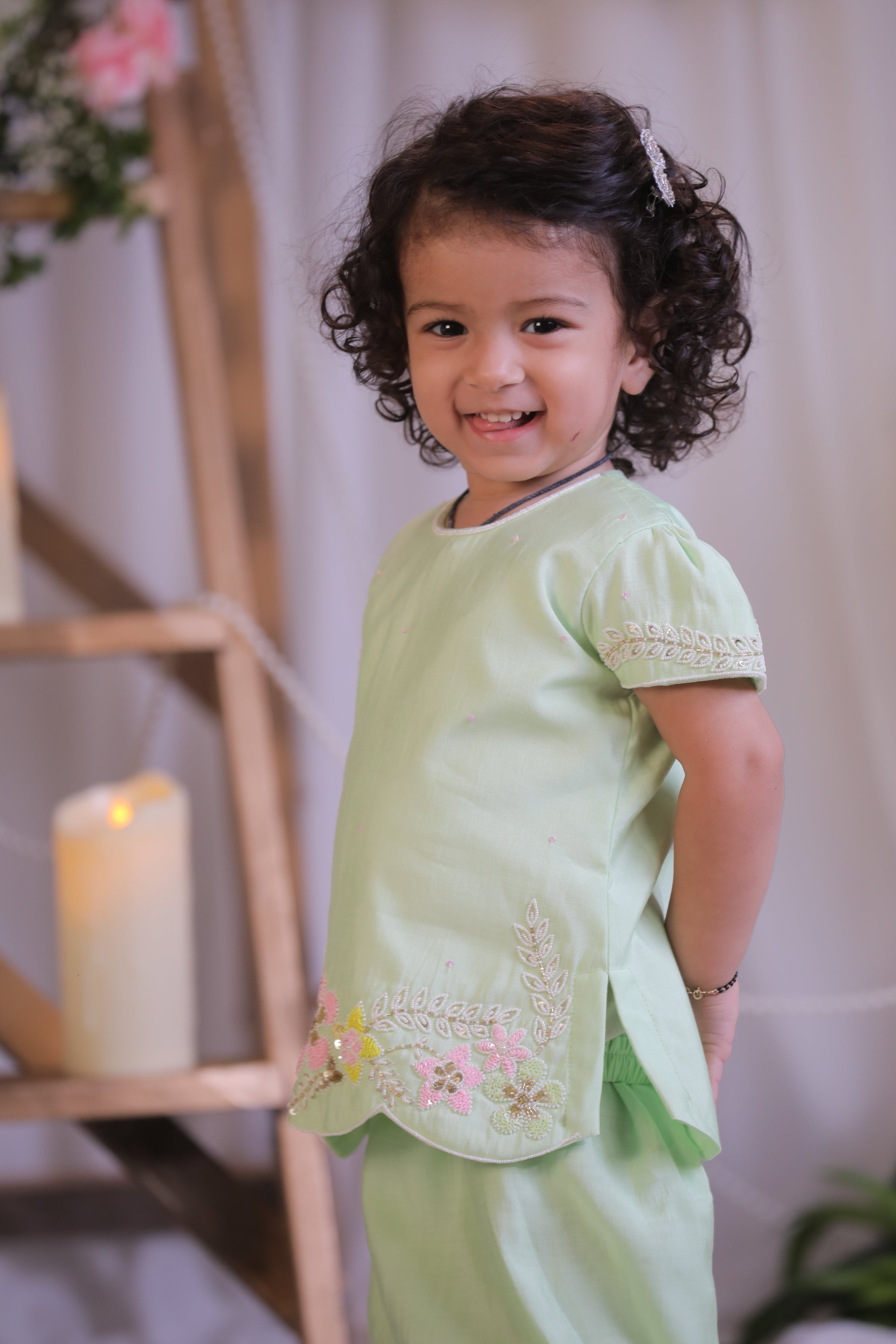 Green Flower Sequins Sharara Set