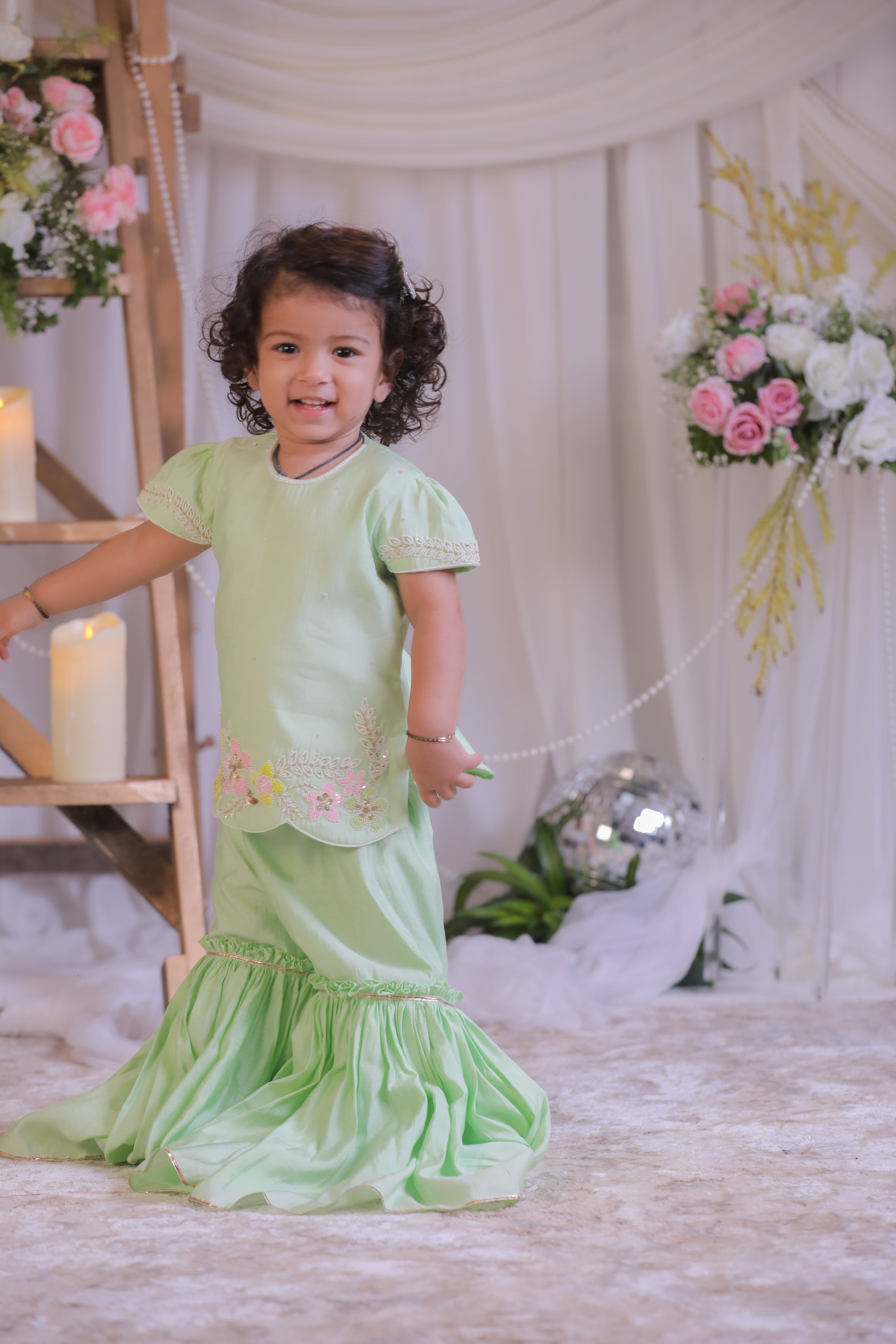 Green Flower Sequins Sharara Set