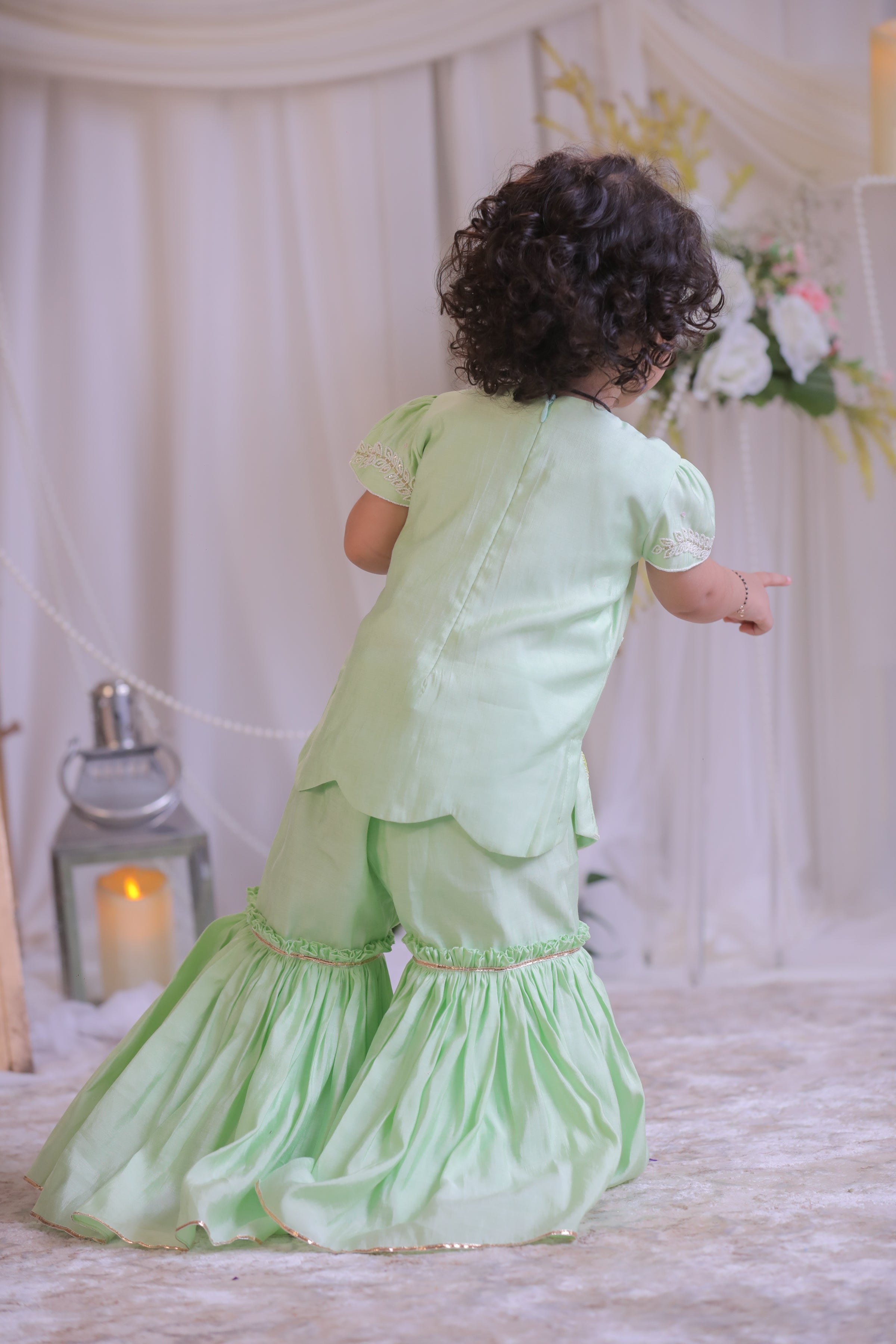 Green Flower Sequins Sharara Set