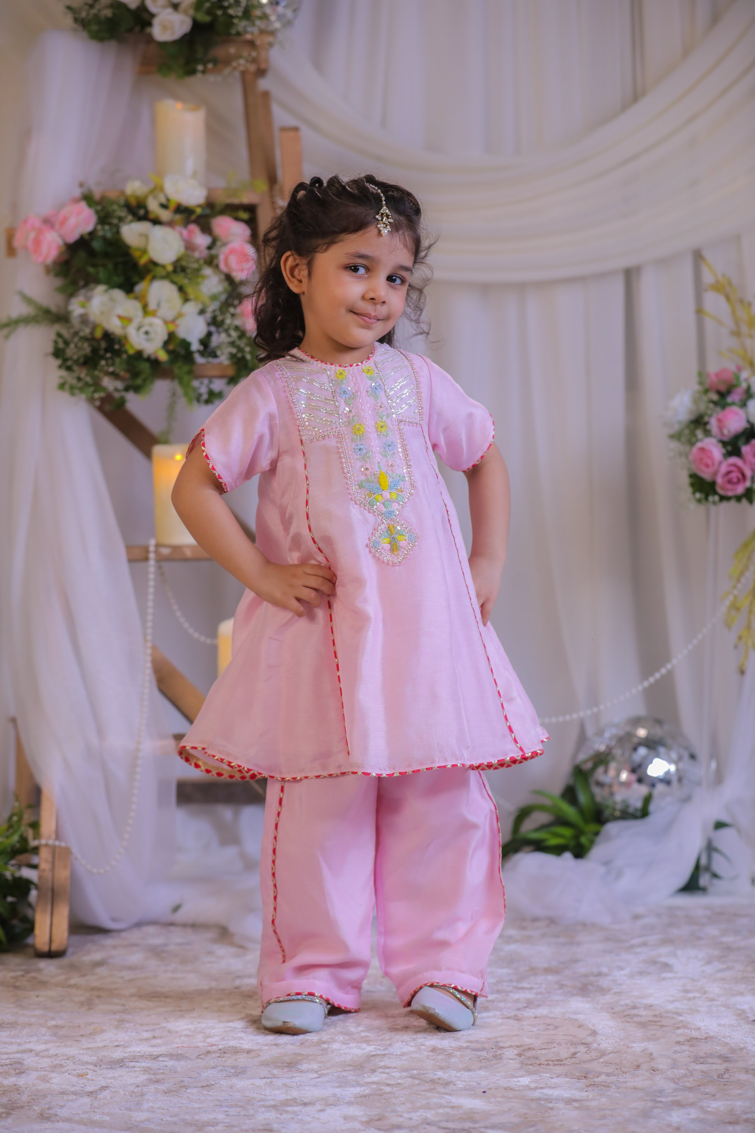 Pink Pearl Emb Palazzo Set