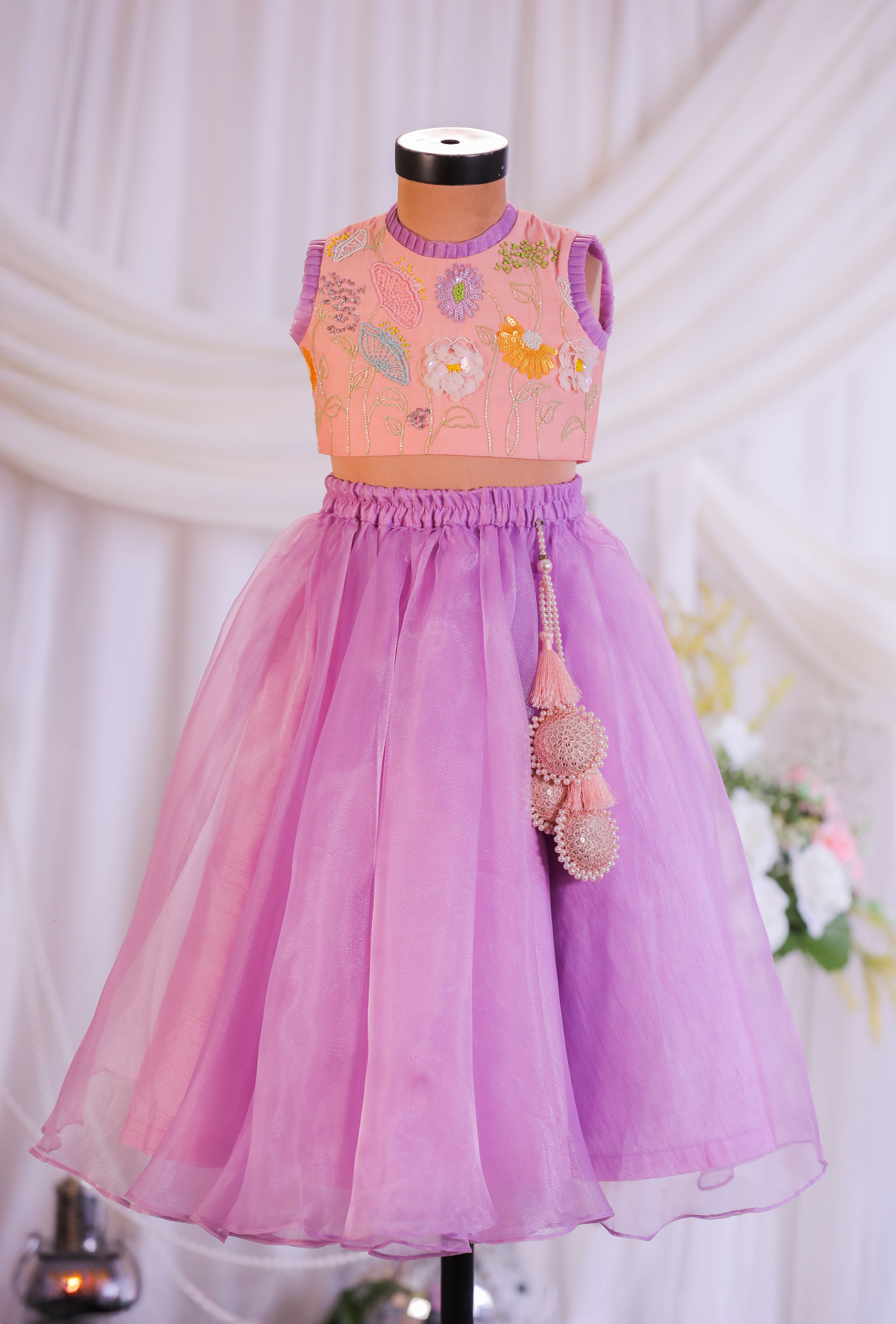 Lilac Peach Emb Ghagra