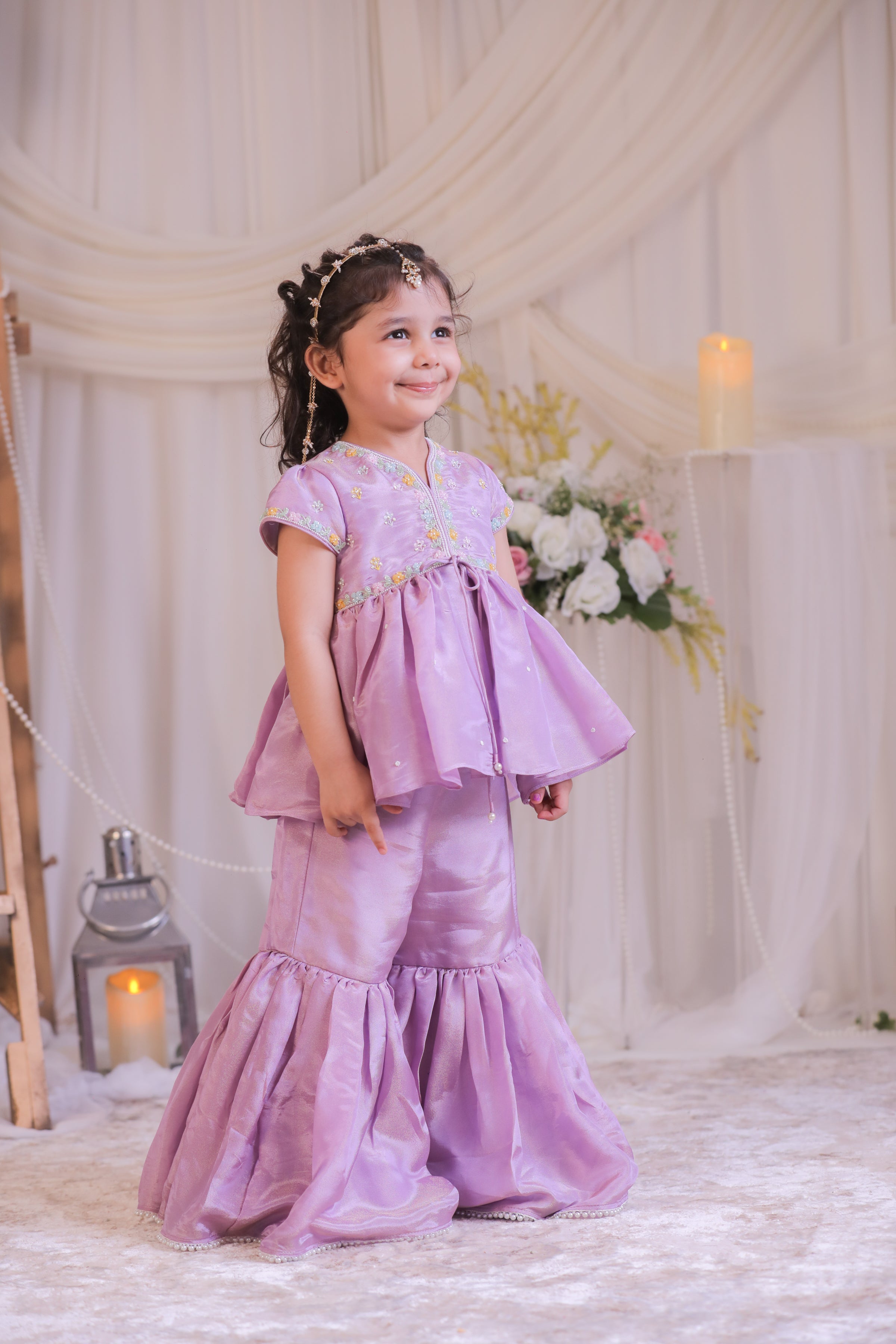 Purple Tissue Sharara Set