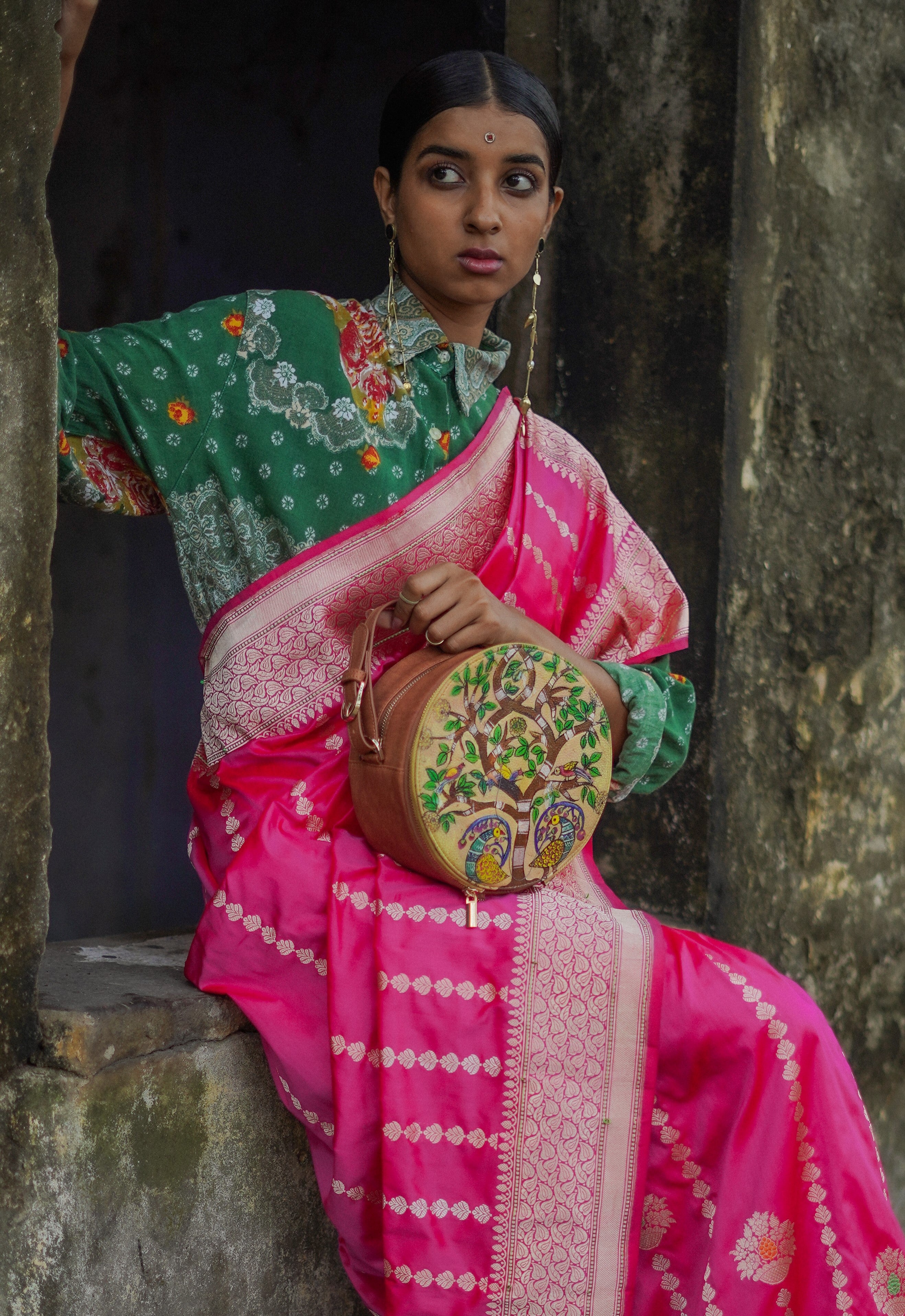 Madhubani Peacock Round Sling Bag