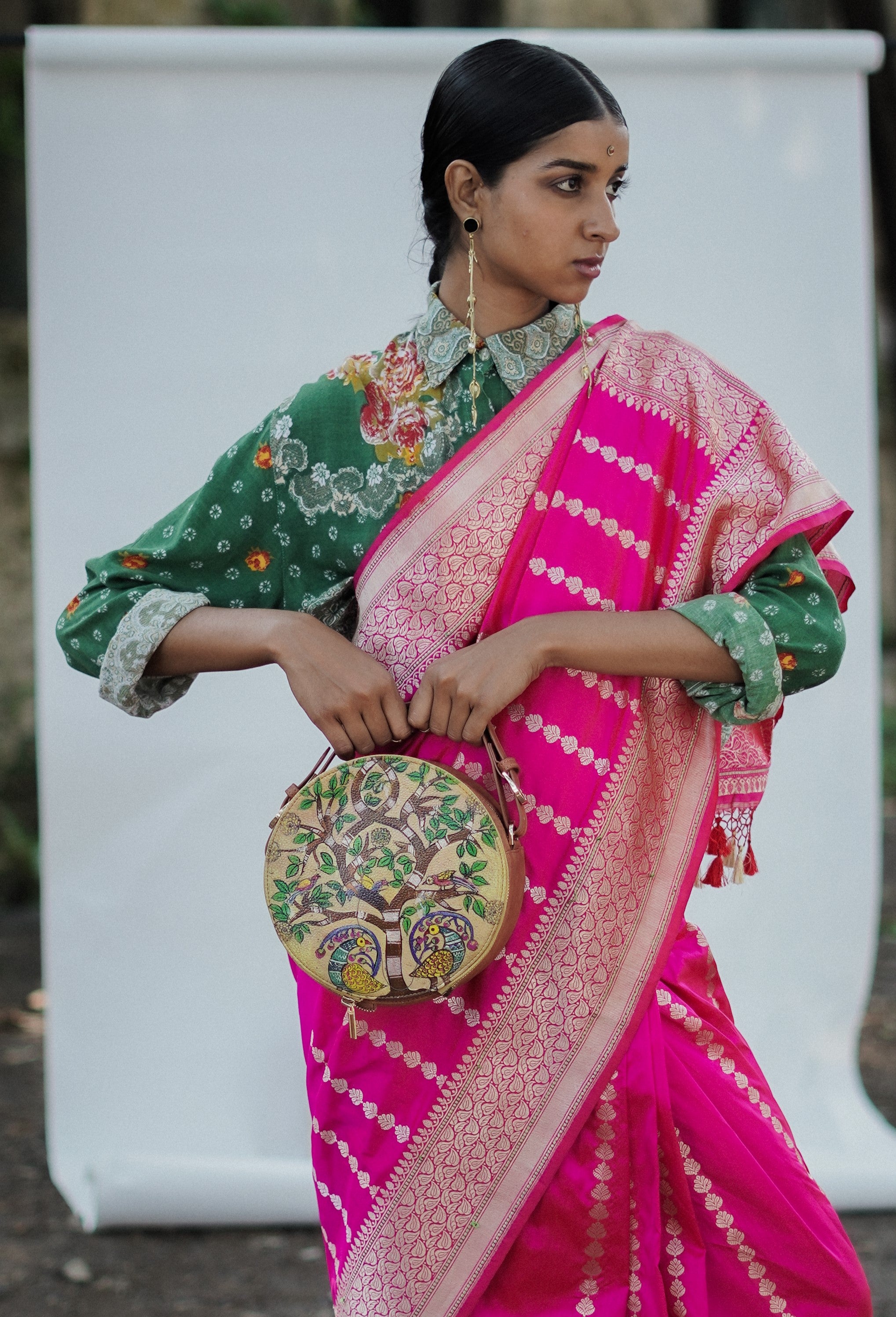 Madhubani Peacock Round Sling Bag