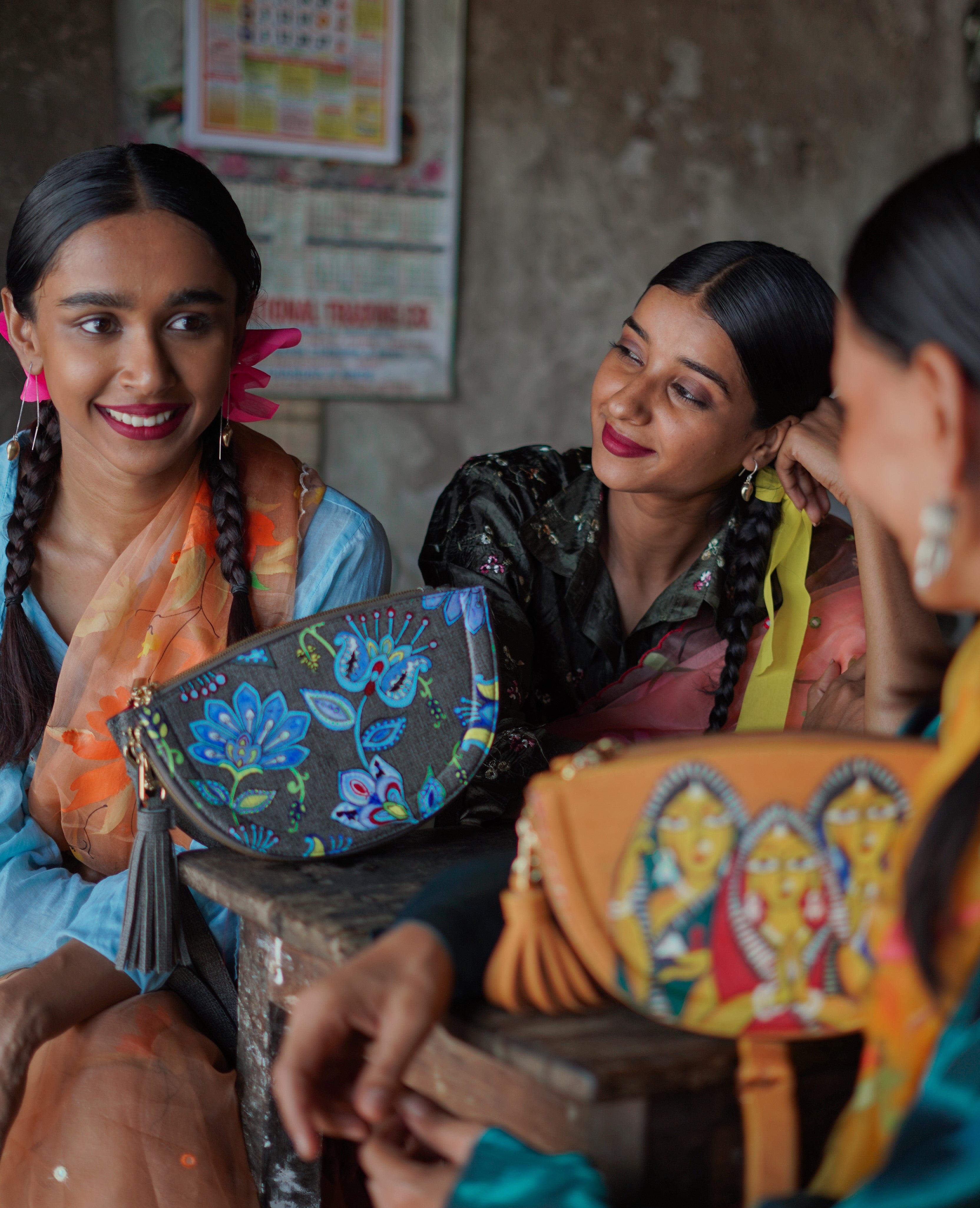 Floral Half Moon Bag (HAND-PAINTED)