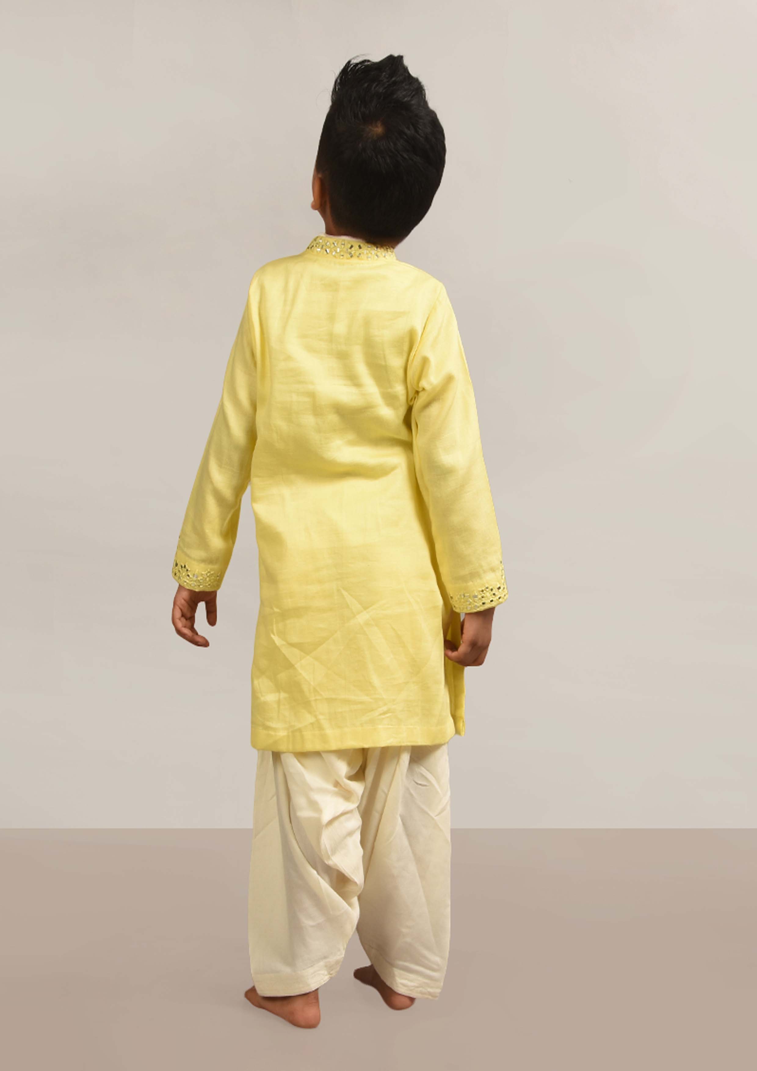 Yellow Mirror Embroidery Kurta Patiala