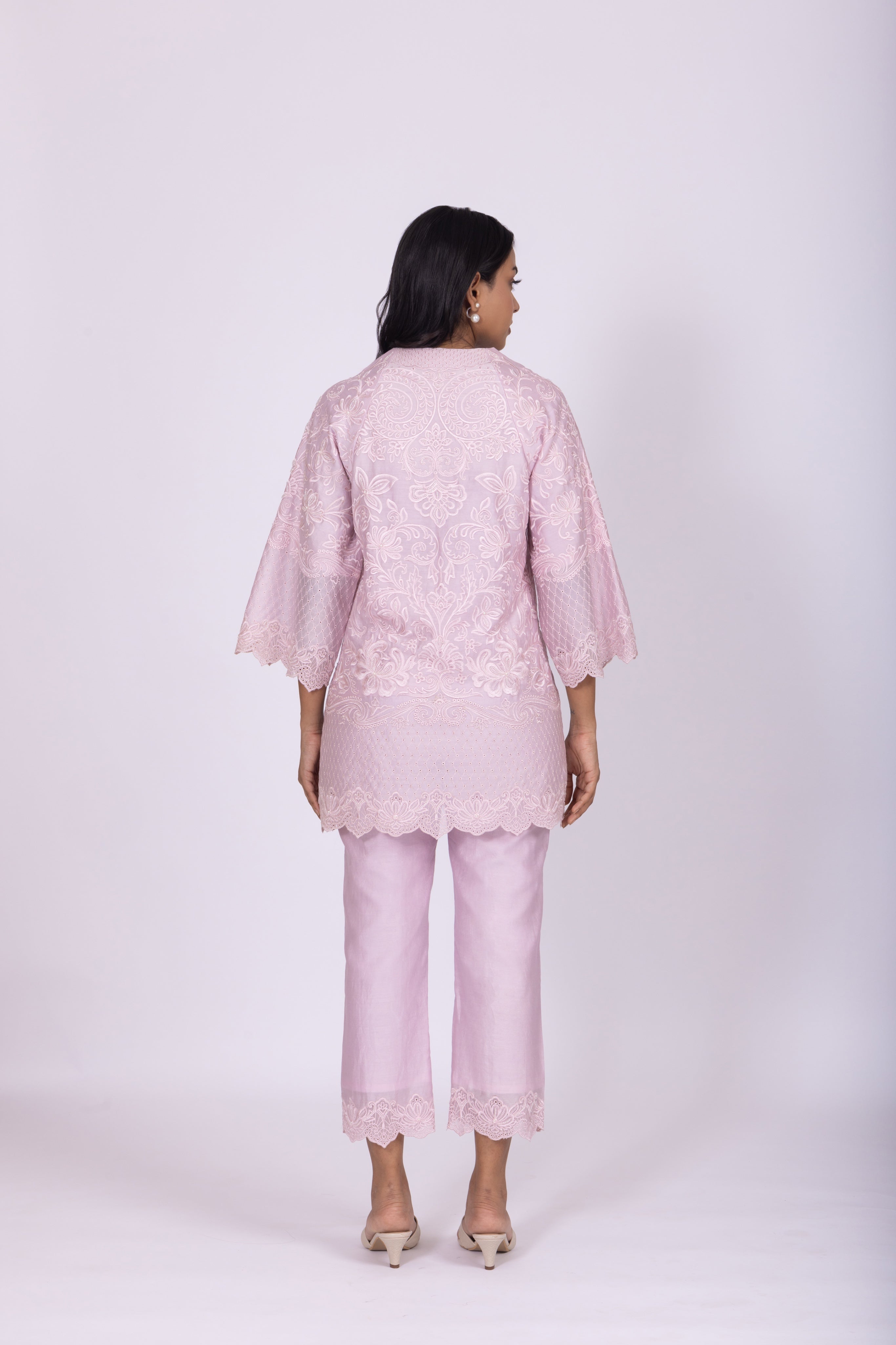 Lilac Chanderi Embroidered Kurta Set