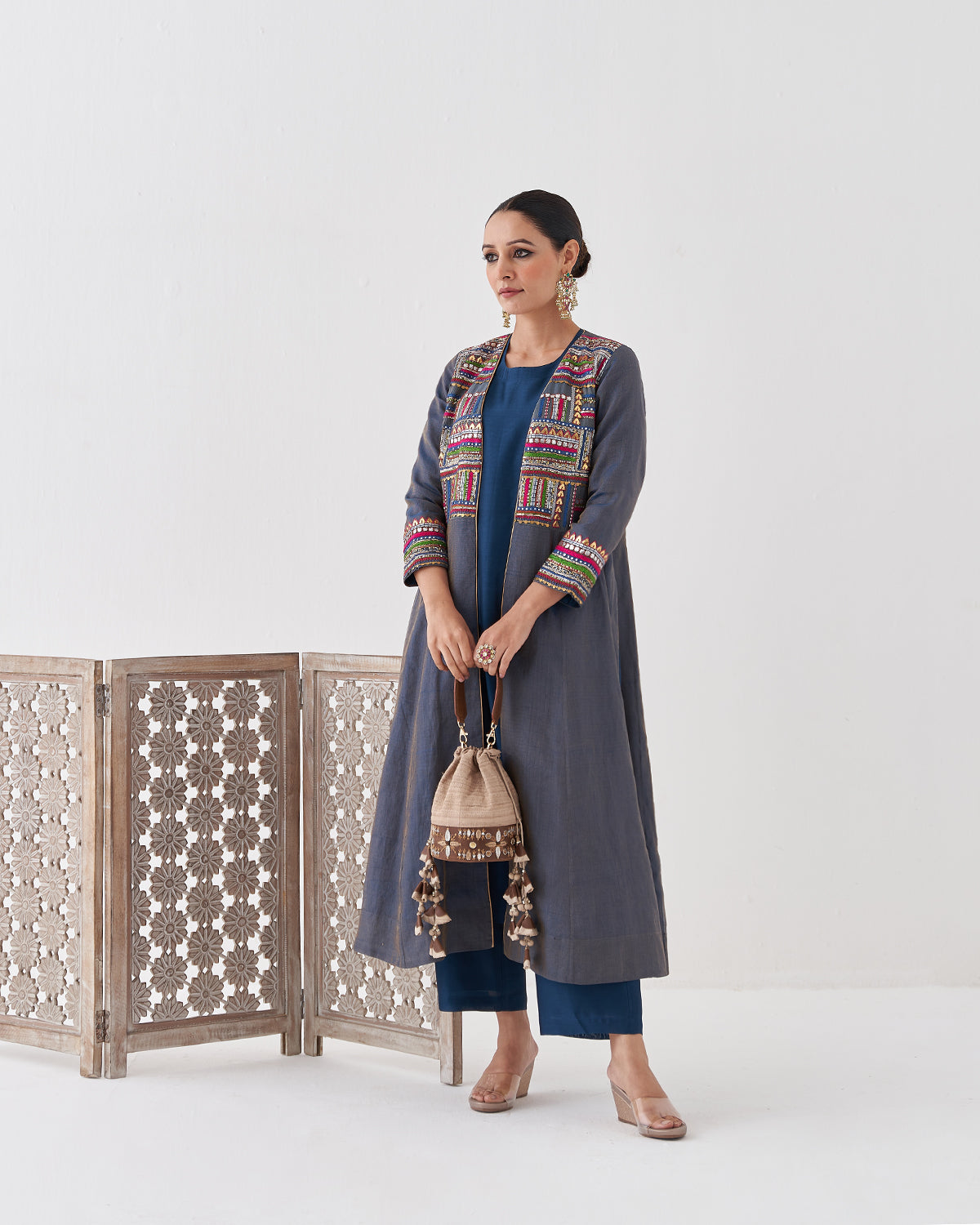 Midnight Blue Silk Chanderi Set