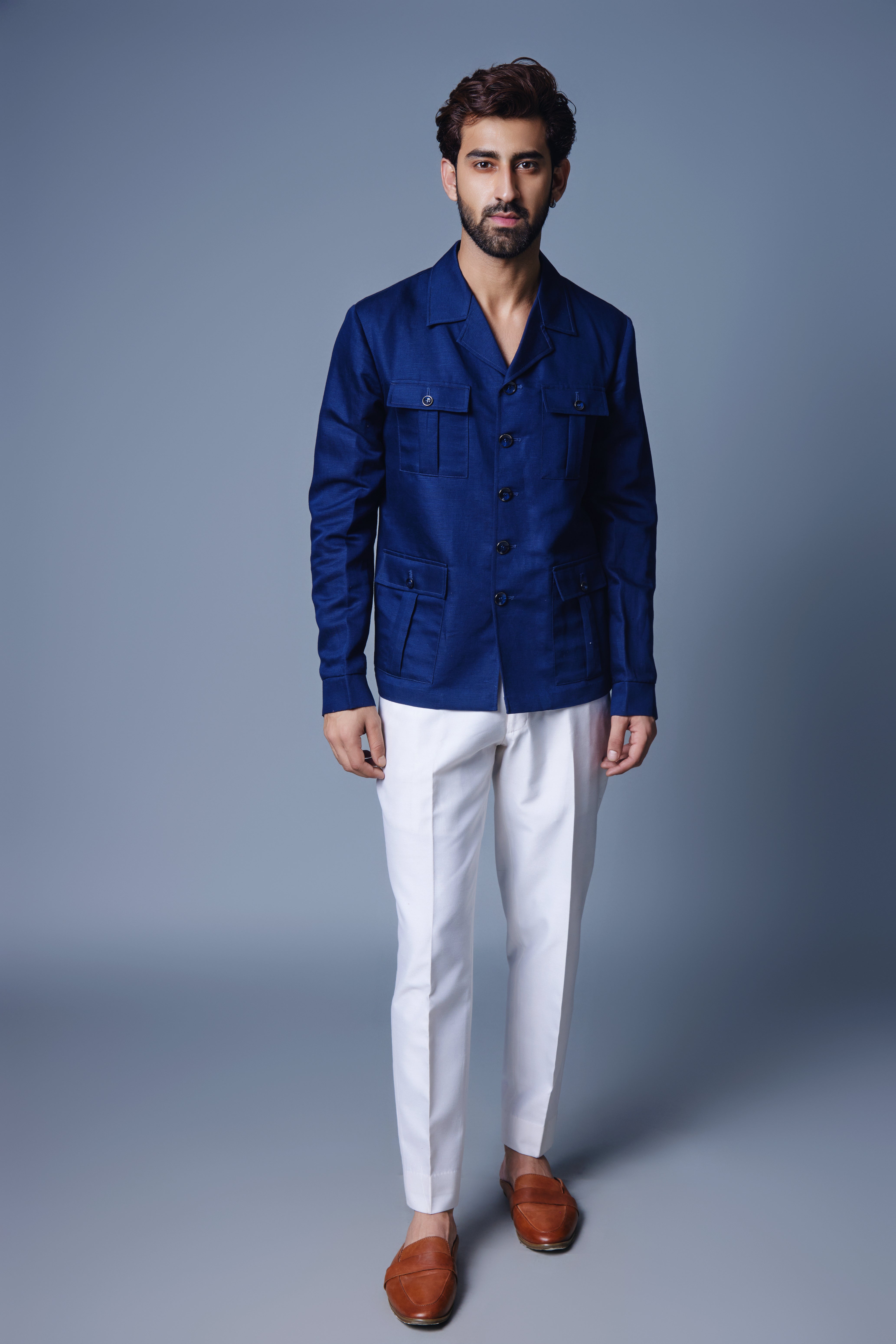 Navy Blue Solid Shacket