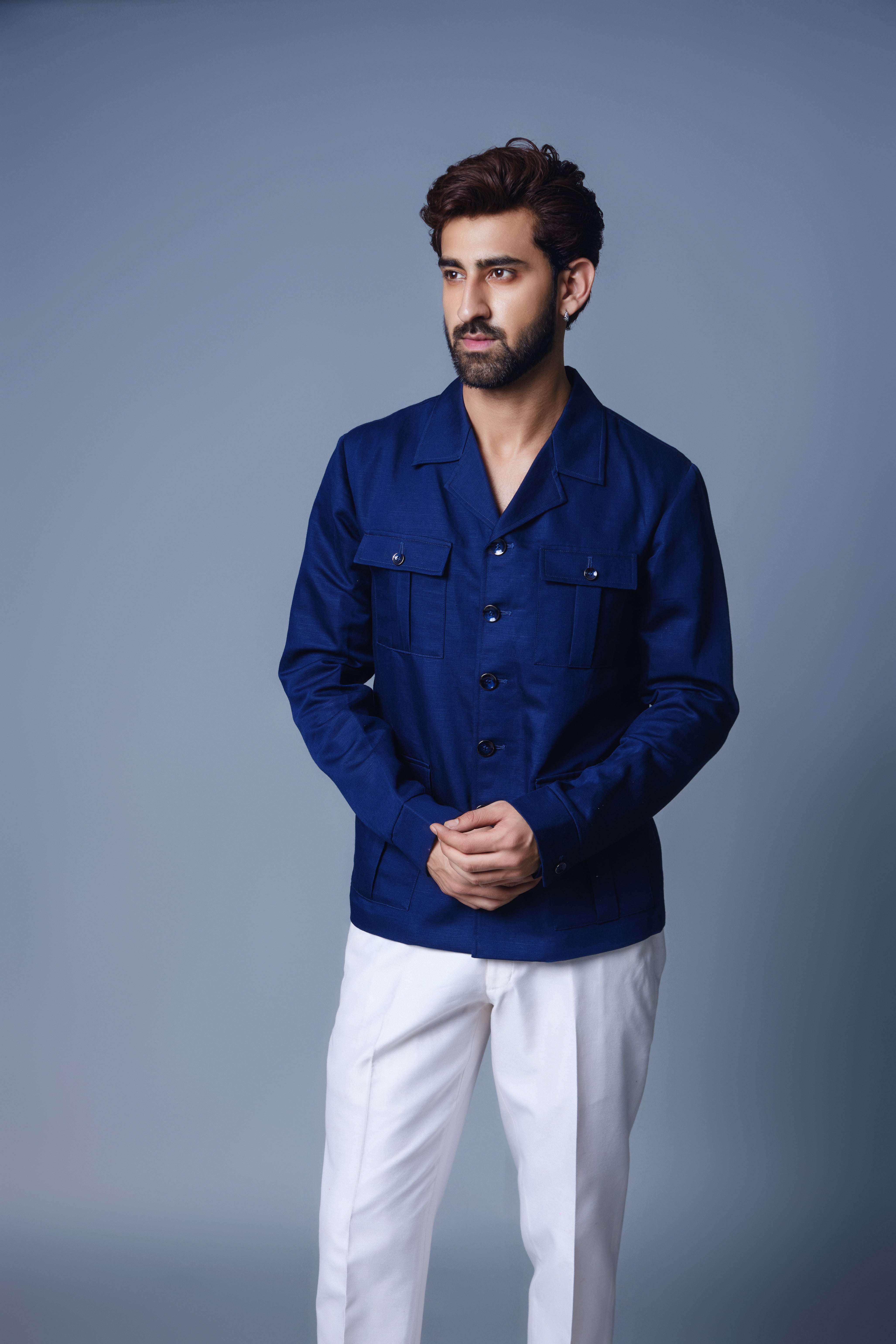 Navy Blue Solid Shacket
