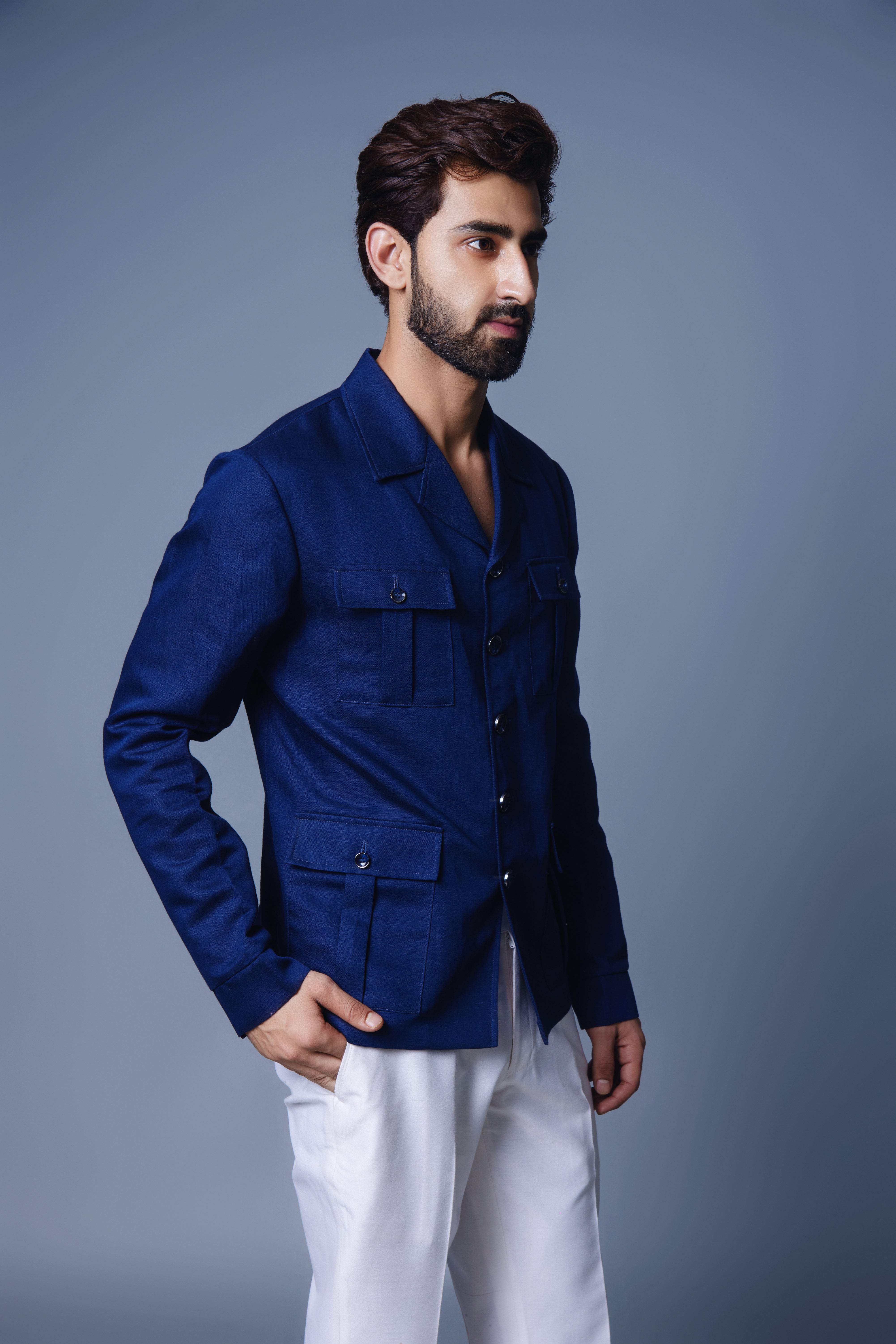 Navy Blue Solid Shacket