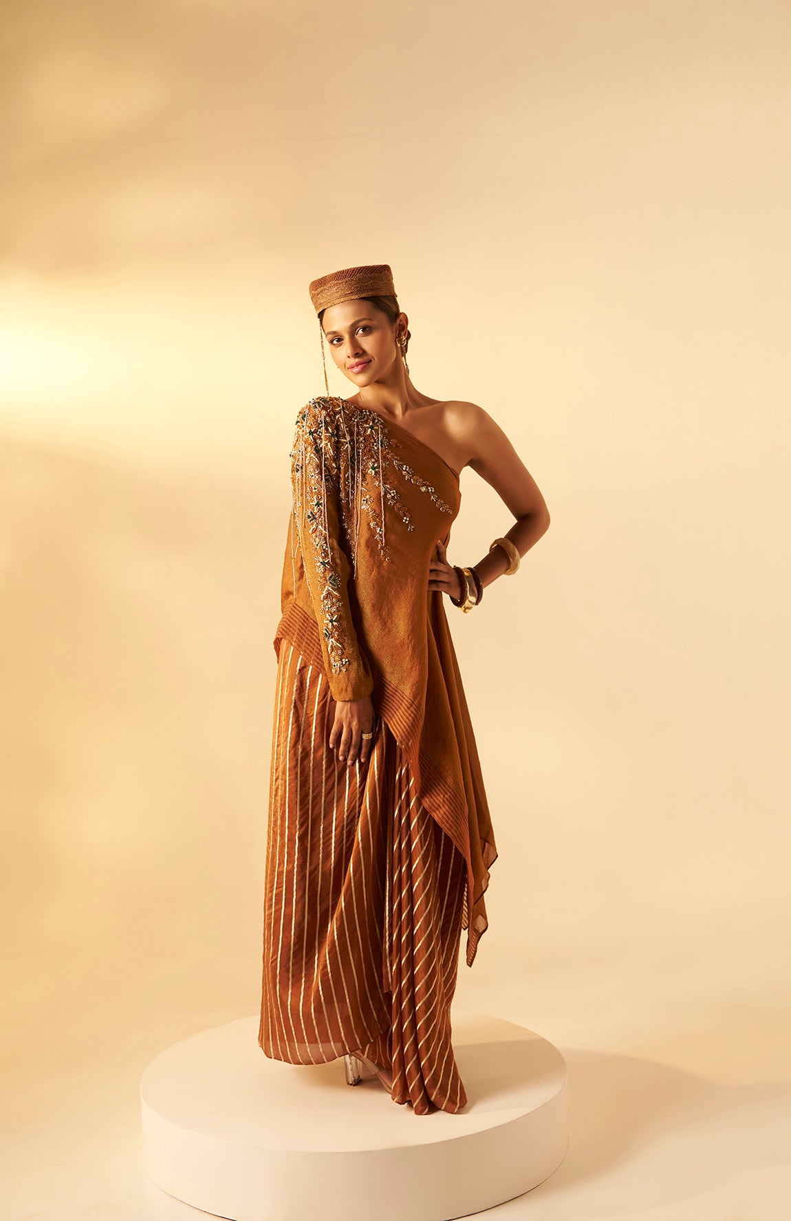 Girija- One shoulder top with draped skirt