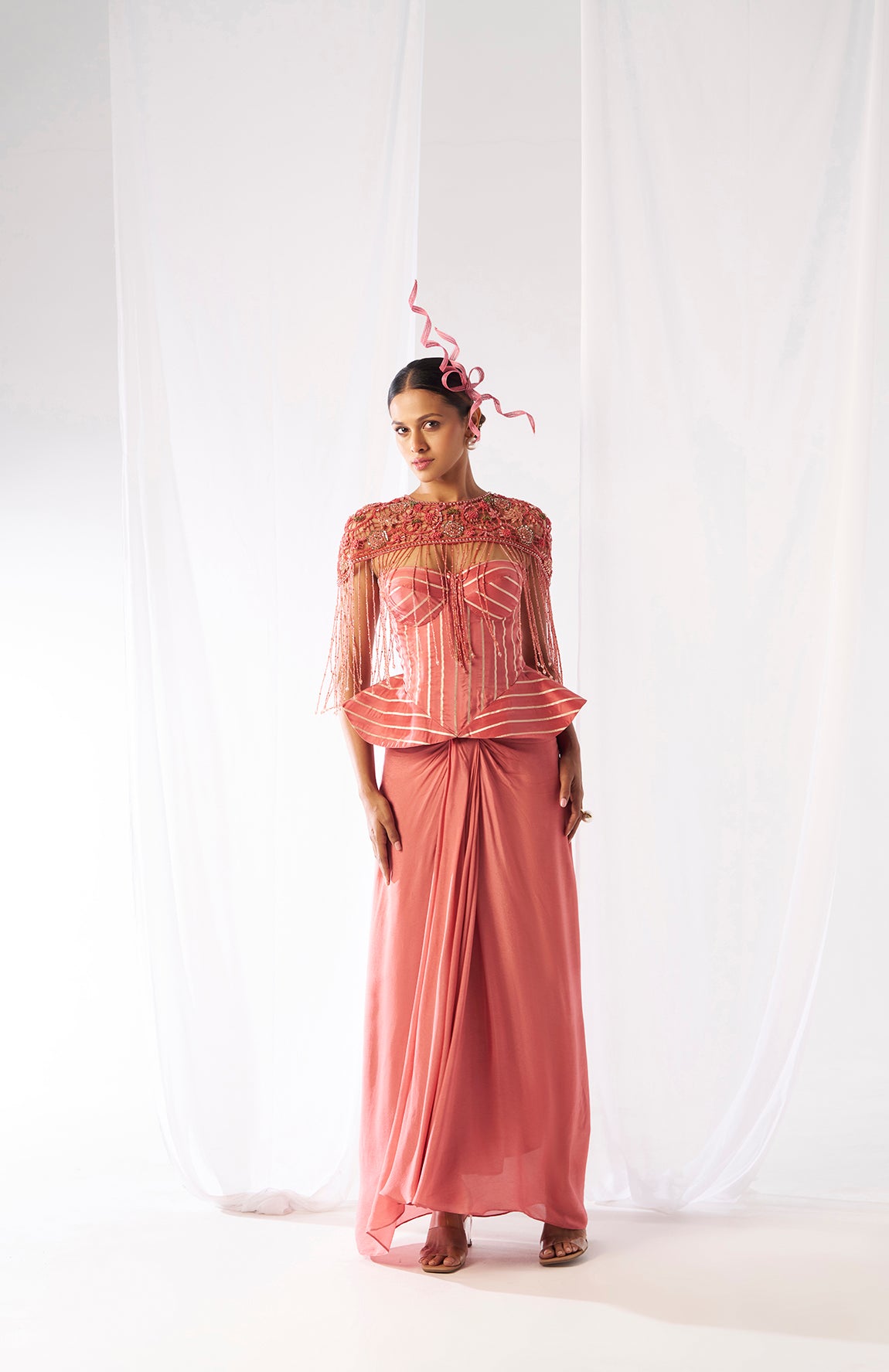 Prasanna- Draped skirt, cape and corset set