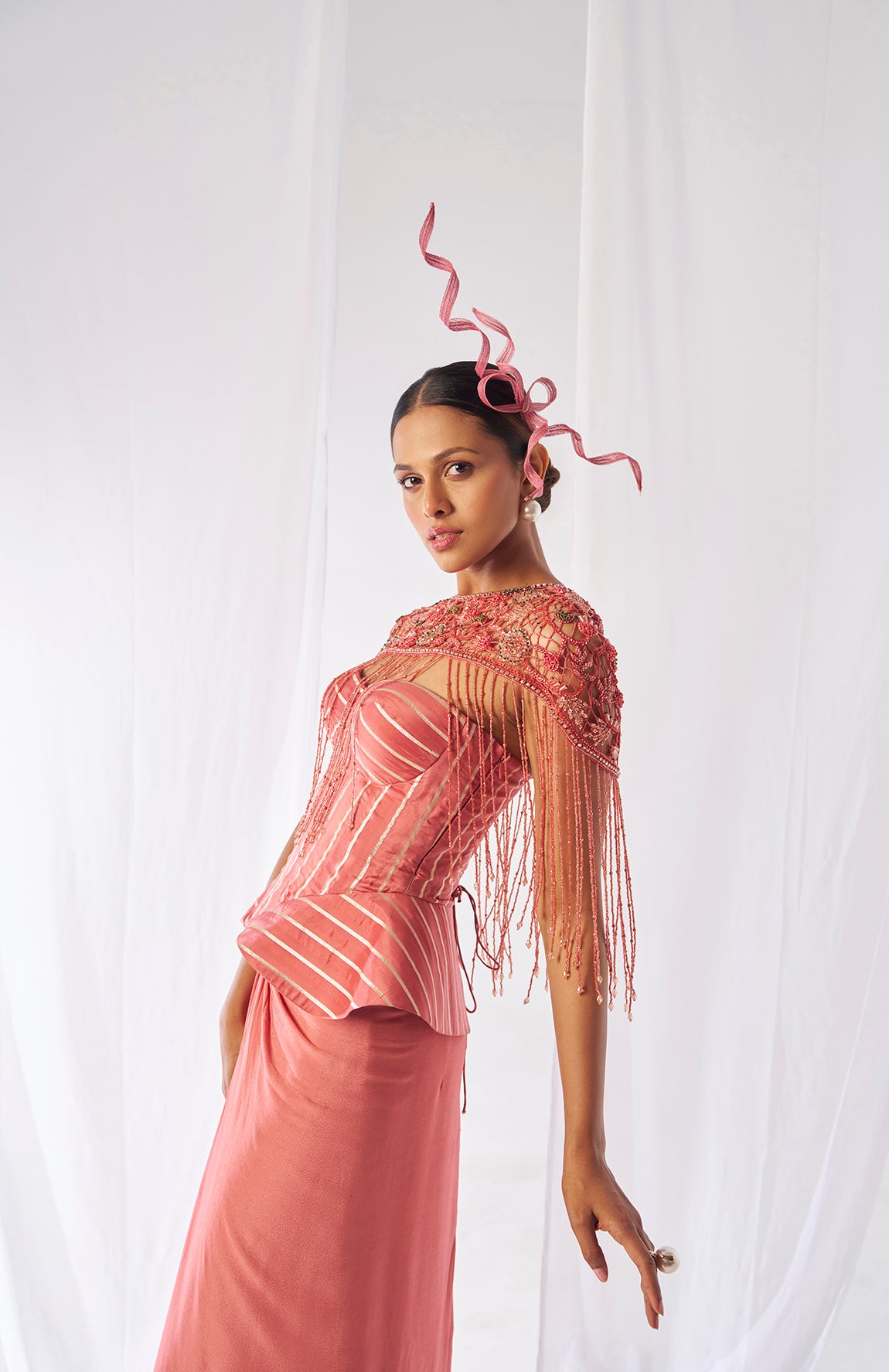Prasanna- Draped skirt, cape and corset set