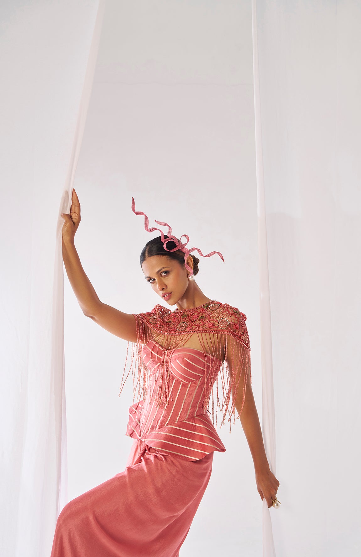 Prasanna- Draped skirt, cape and corset set