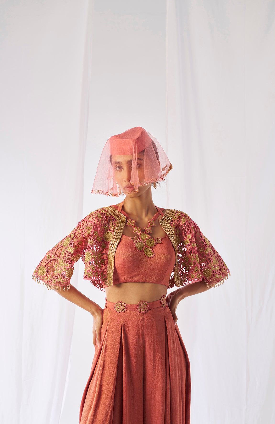 Kantimati- Cape, bustier and palazzos set