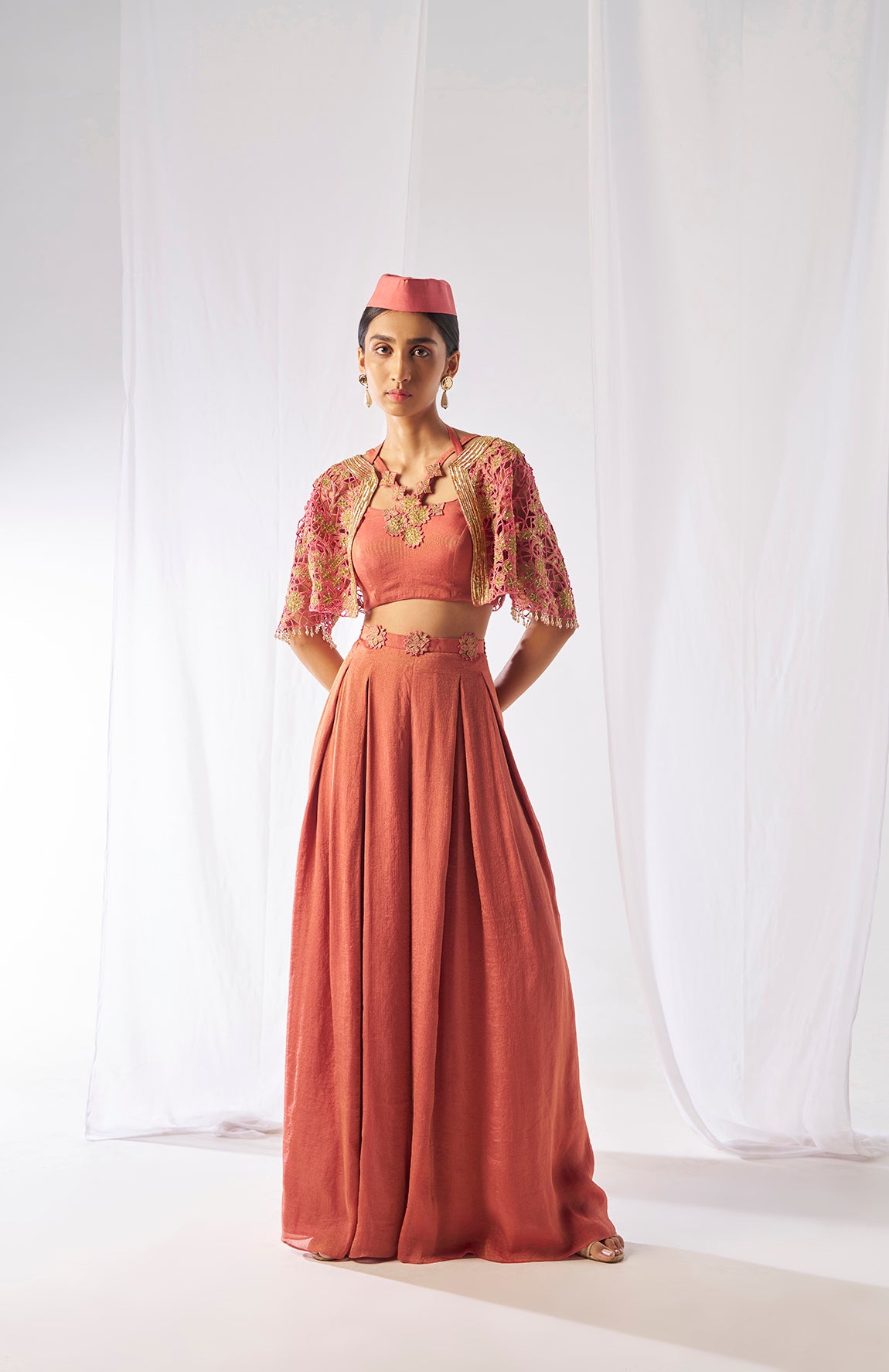 Kantimati- Cape, bustier and palazzos set